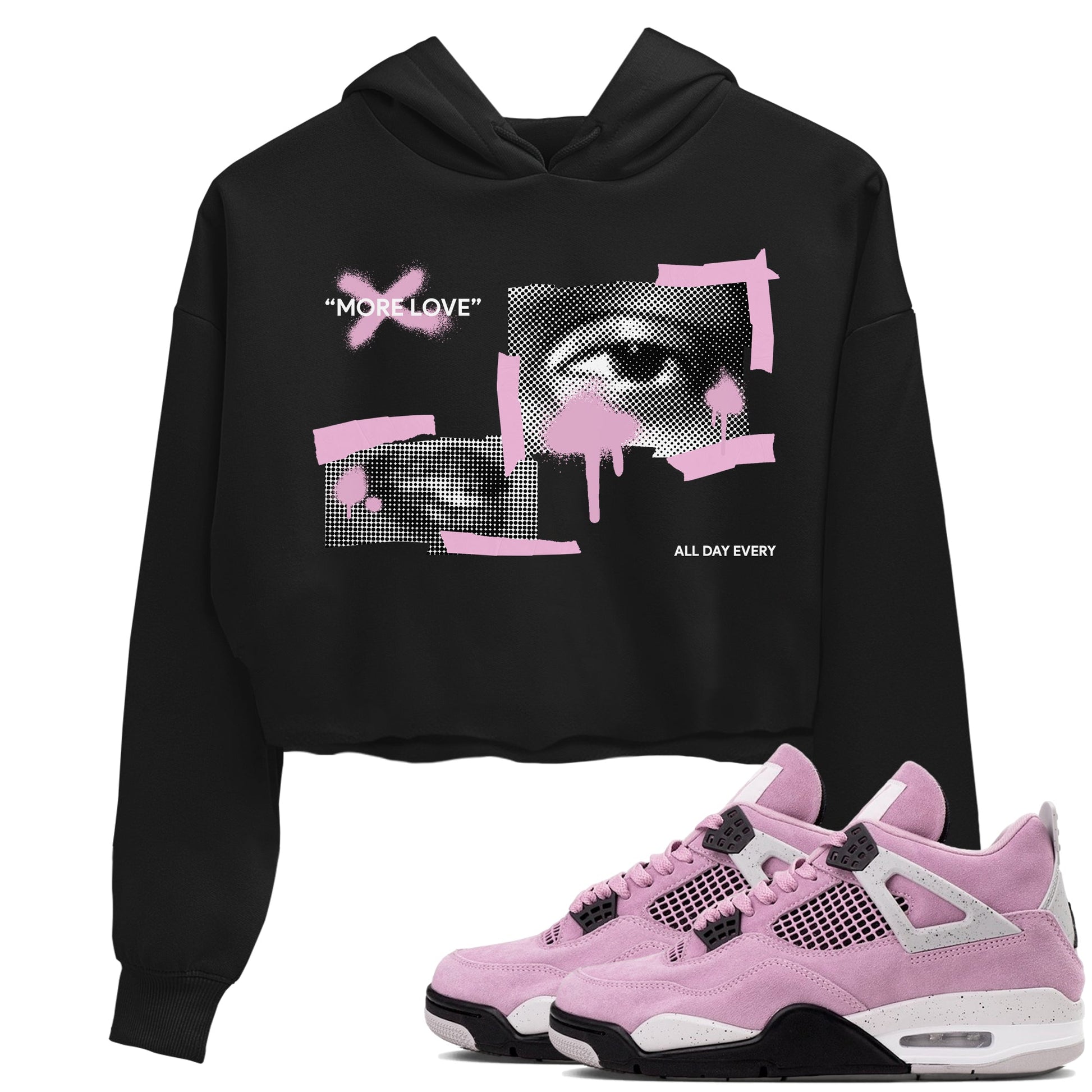 4s Retro Orchid shirts to match jordans More Love sneaker match tees Air Jordan 4 WMNS Orchid match shoes to clothes SNRT Sneaker Tees unisex cotton Black 1 crop tee