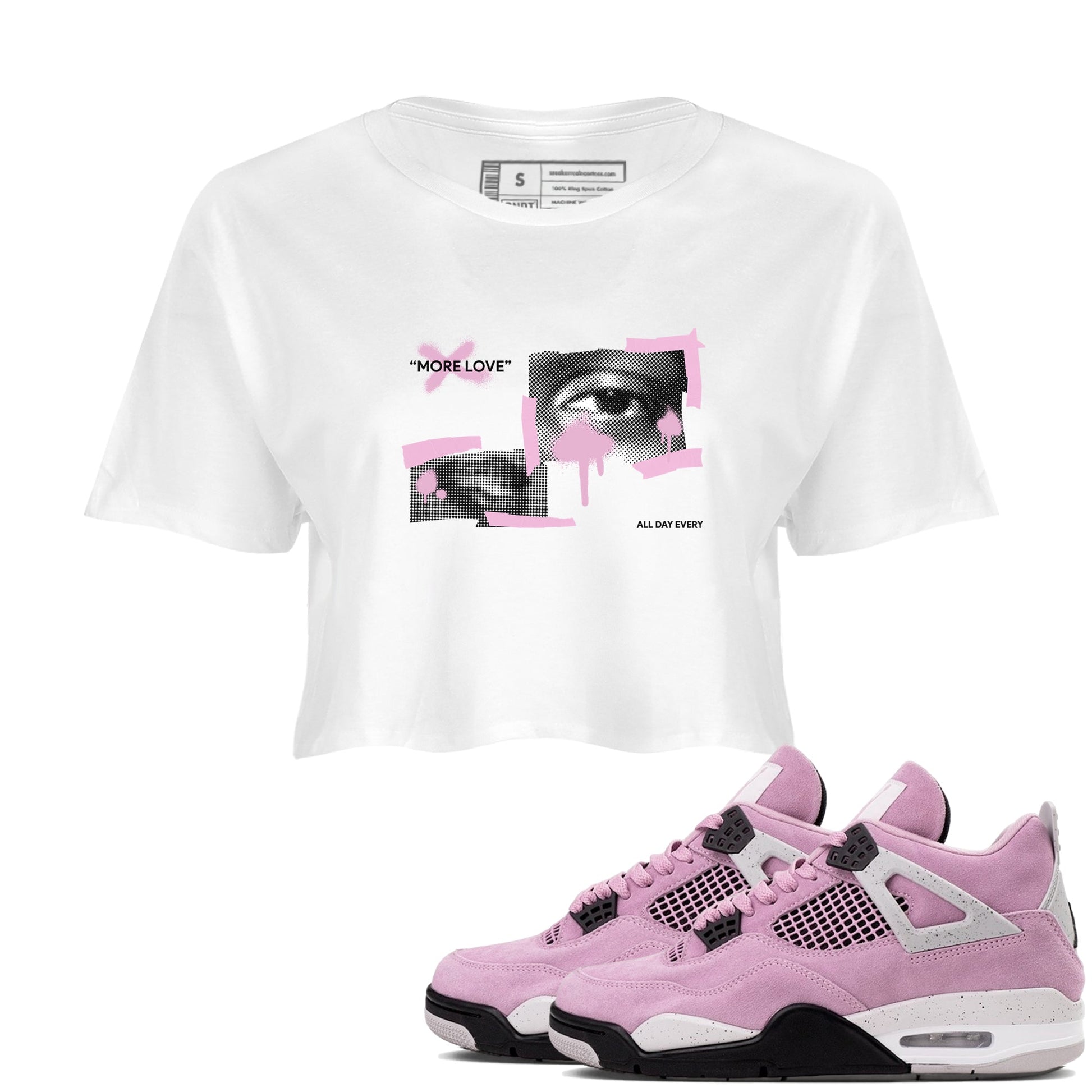 4s Retro Orchid shirts to match jordans More Love sneaker match tees Air Jordan 4 WMNS Orchid match shoes to clothes SNRT Sneaker Tees unisex cotton White 1 crop tee