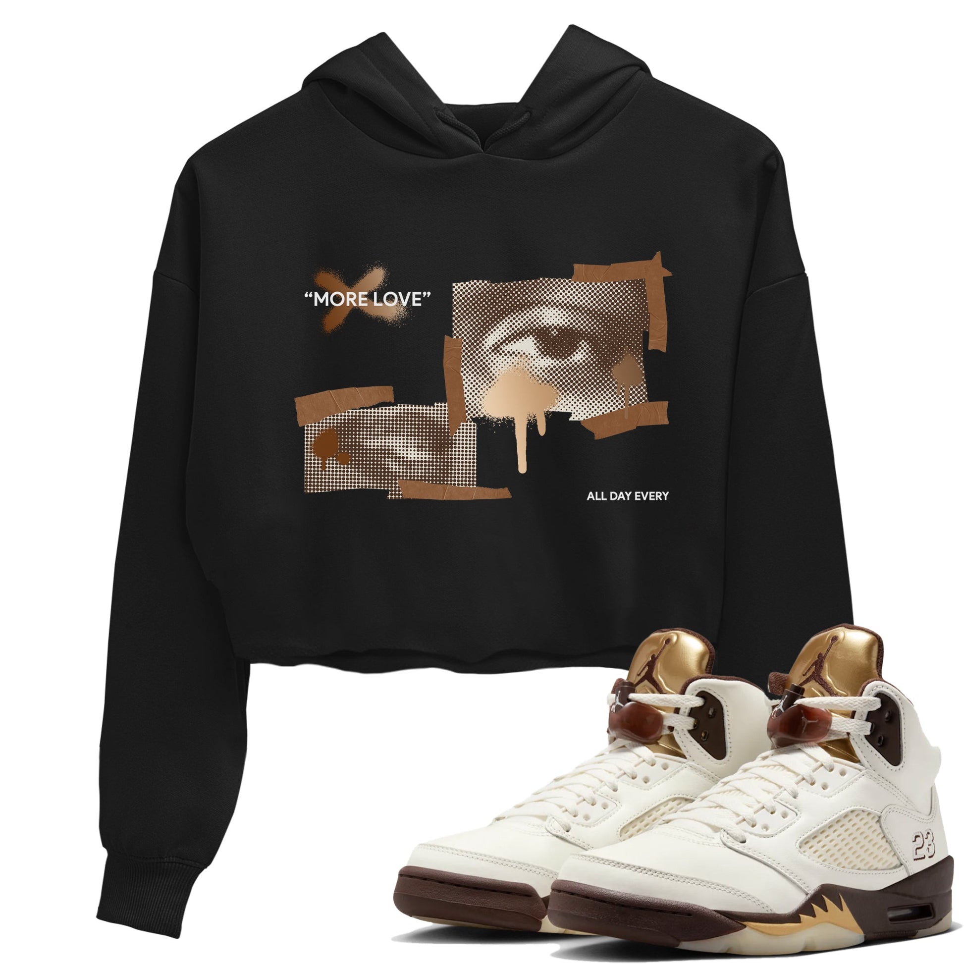 5s Golden Ticket shirts to match jordans More Love best t shirts to wear with jordans Air Jordan 5 Golden Ticket match shoes to clothes SNRT Sneaker Tees unisex cotton Black 1 crop tee