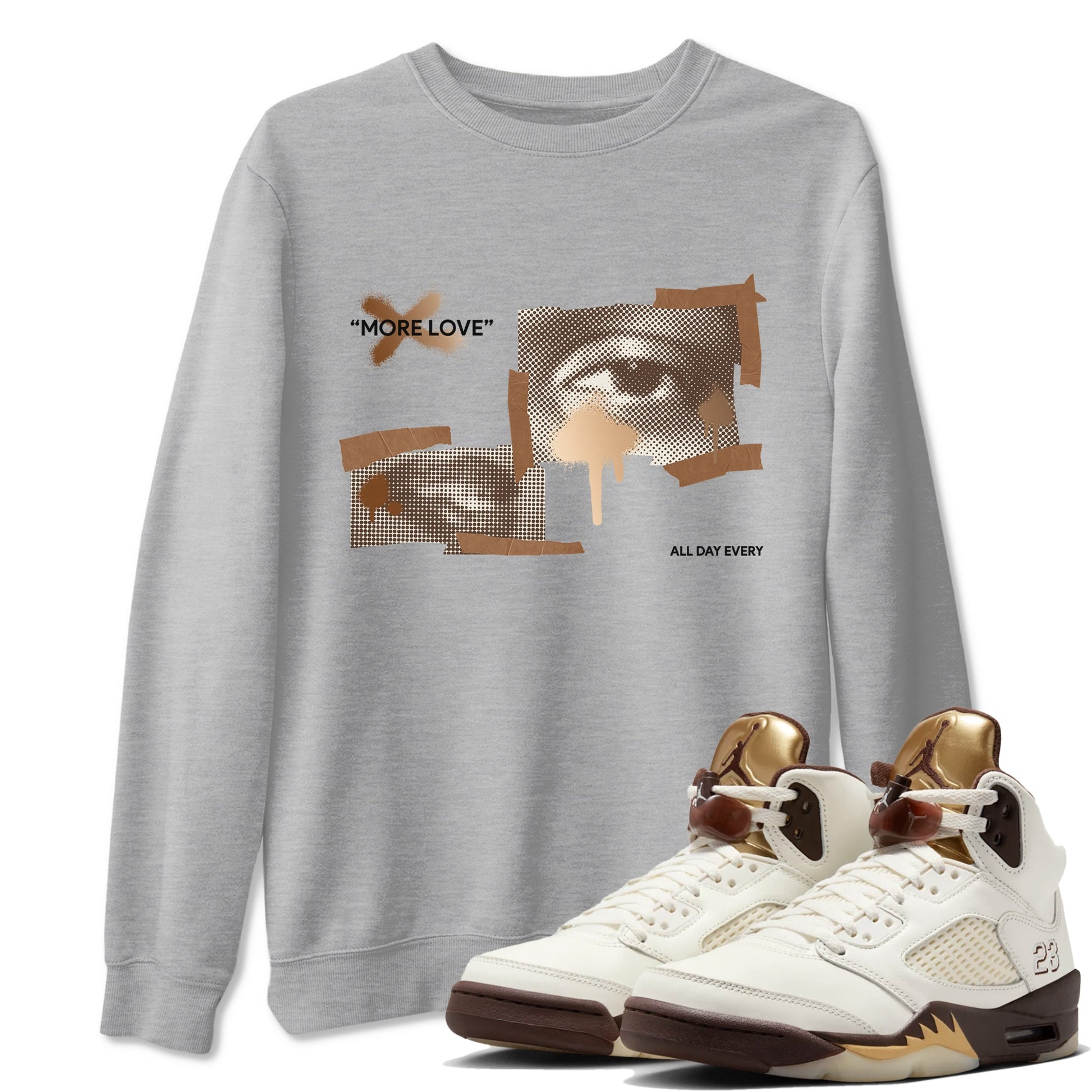 5s Golden Ticket shirts to match jordans More Love best t shirts to wear with jordans Air Jordan 5 Golden Ticket match shoes to clothes SNRT Sneaker Tees unisex cotton Heather Grey 1 shirts