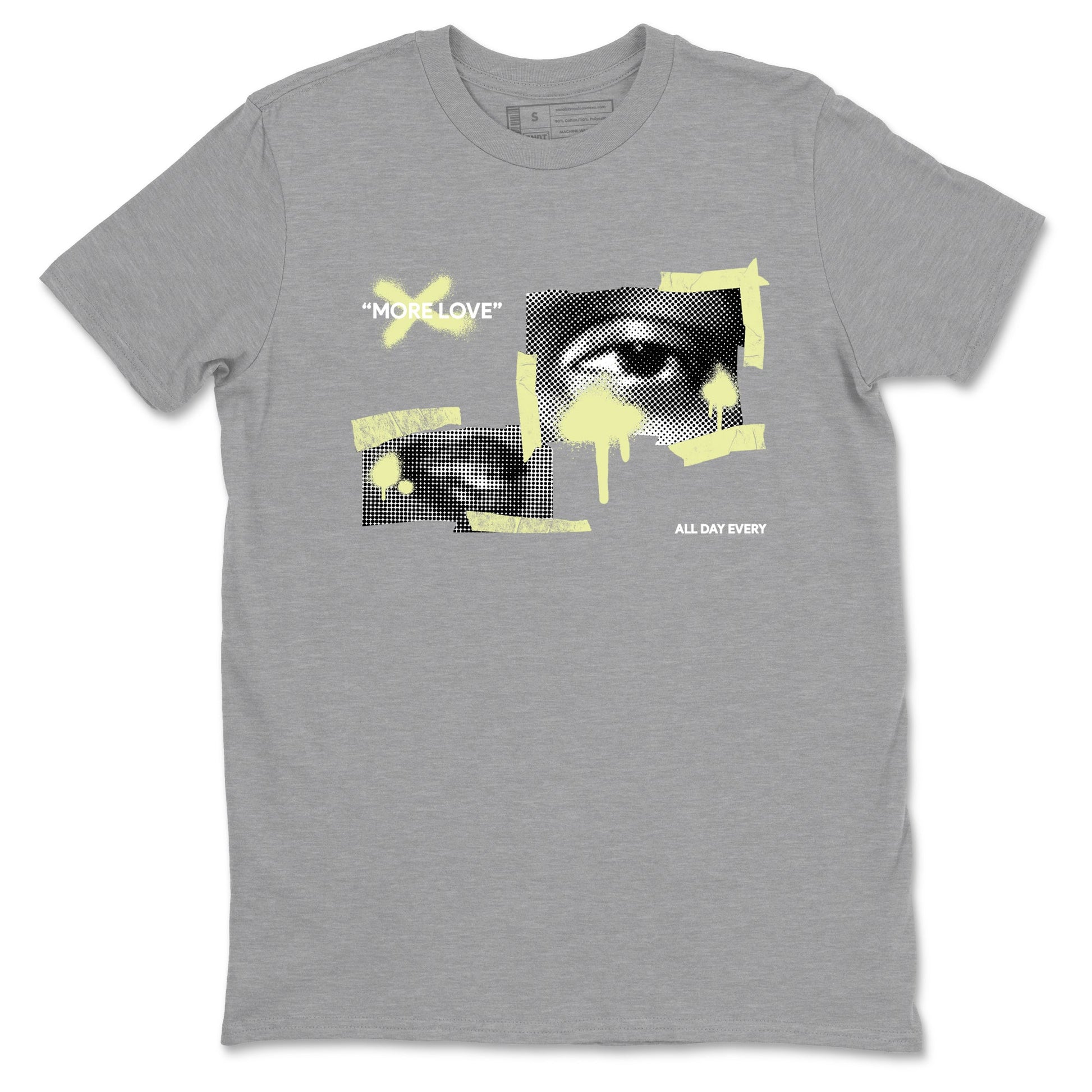 Sneaker match tees – Streetwear Graphic Tees Air Jordan 5 Luminous Green Sneakers – More Love Graphic Tee Heather Grey 2