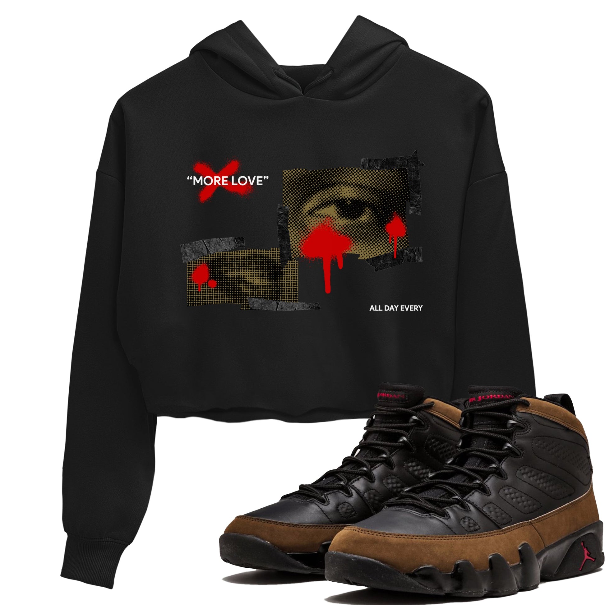 9s Olive shirts to match jordans More Love sneaker match tees Air Jordan 9 Olive match shoes to clothes SNRT Sneaker Tees unisex cotton Black 1 crop tee