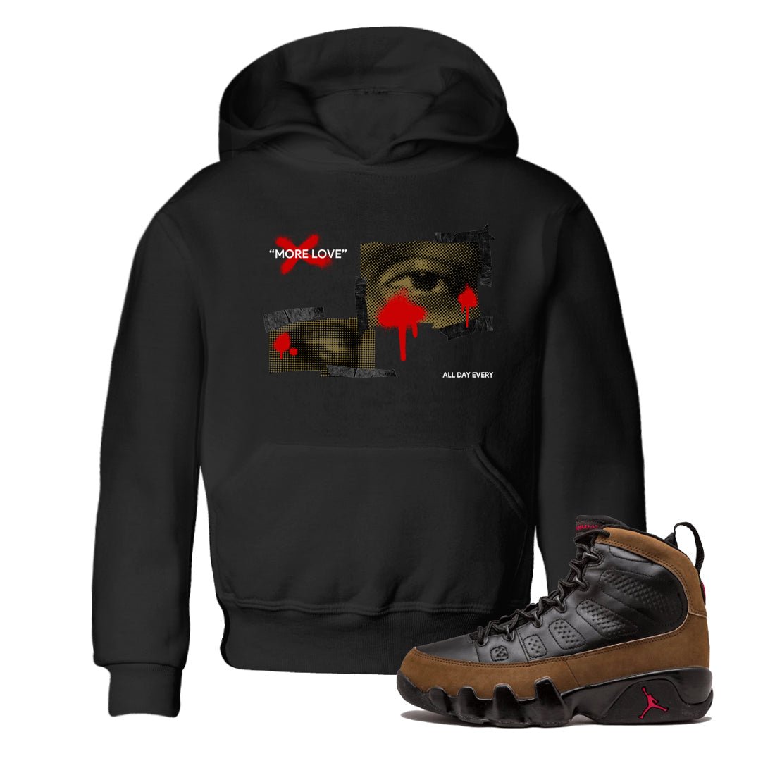 9s Olive shirts to match jordans More Love sneaker match tees Air Jordan 9 Olive match shoes to clothes SNRT Sneaker Tees Youth Baby Black 1 tee