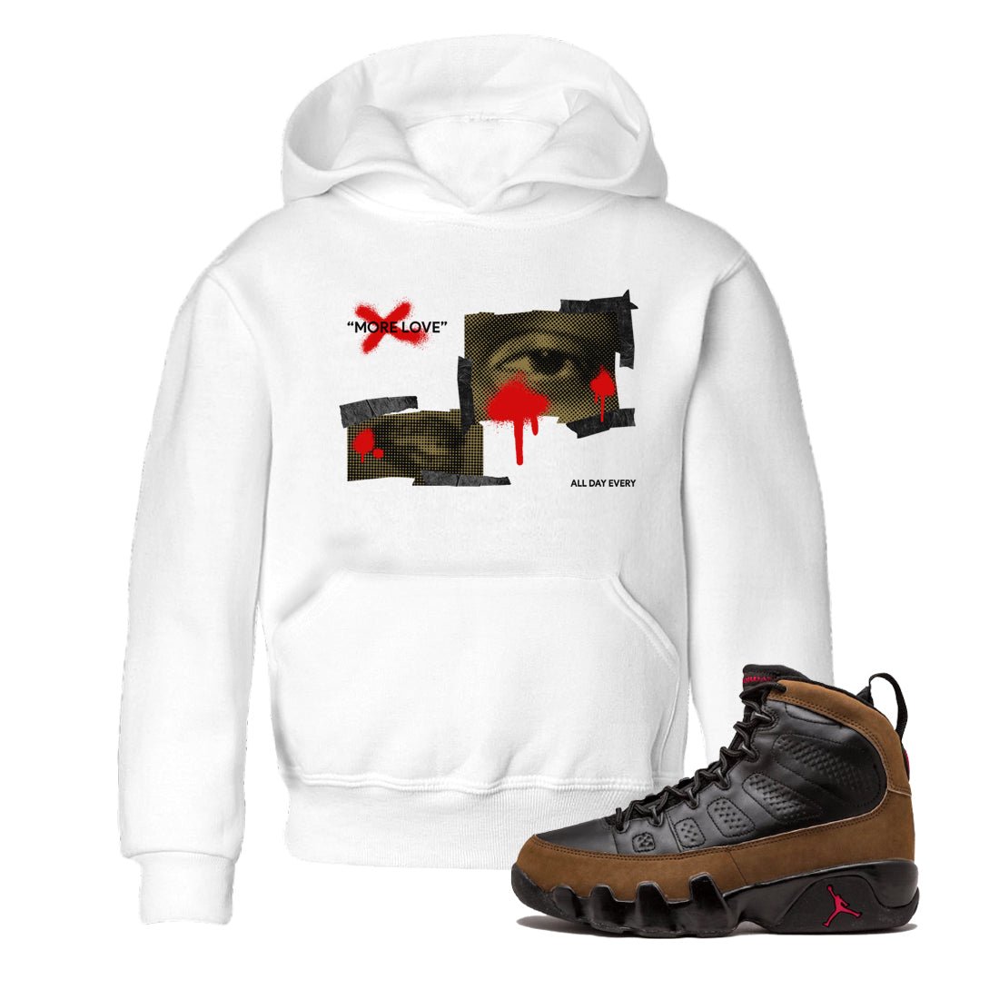 9s Olive shirts to match jordans More Love sneaker match tees Air Jordan 9 Olive match shoes to clothes SNRT Sneaker Tees Youth Baby White 1 tee