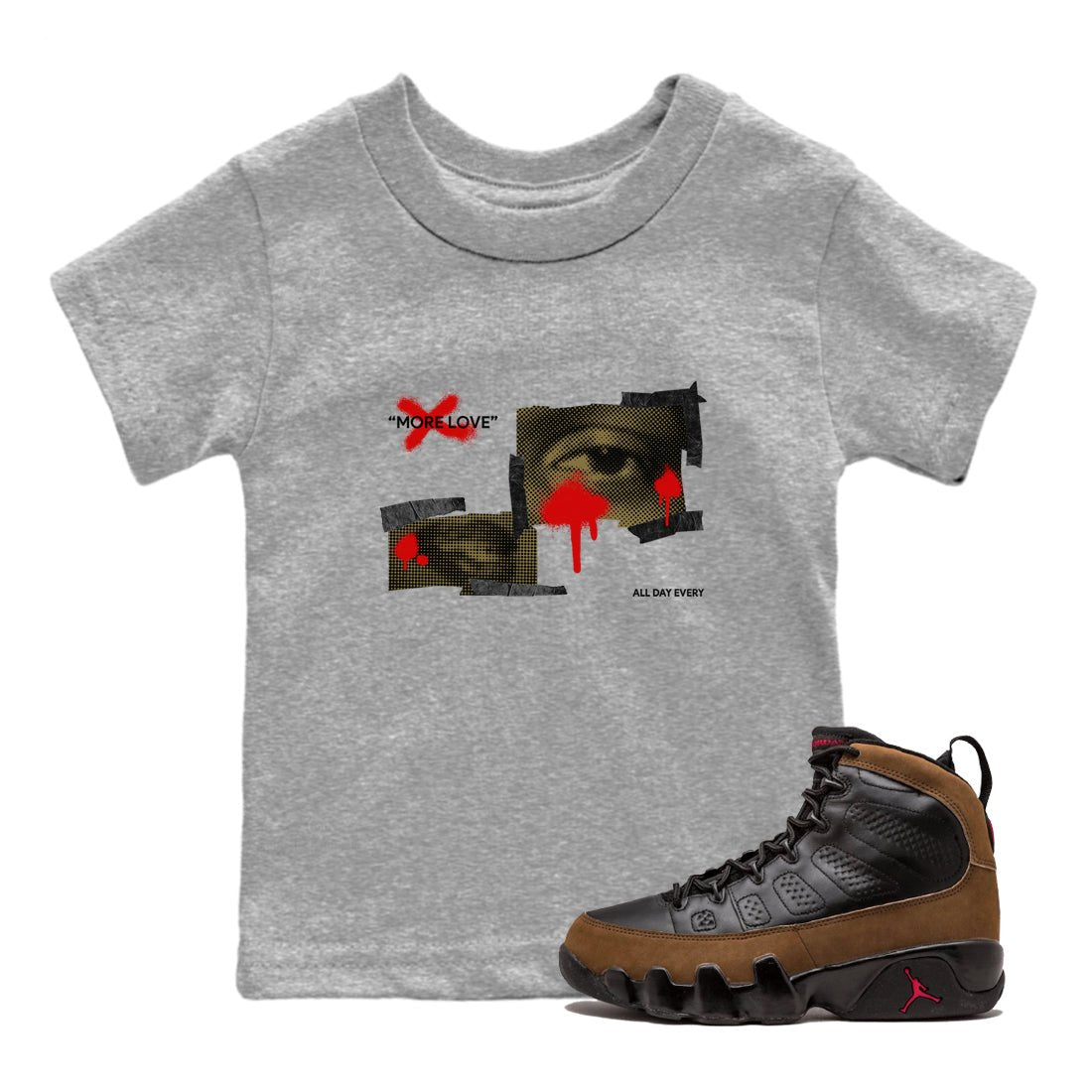 9s Olive shirts to match jordans More Love sneaker match tees Air Jordan 9 Olive match shoes to clothes SNRT Sneaker Tees Youth Baby Heather Grey 1 tee