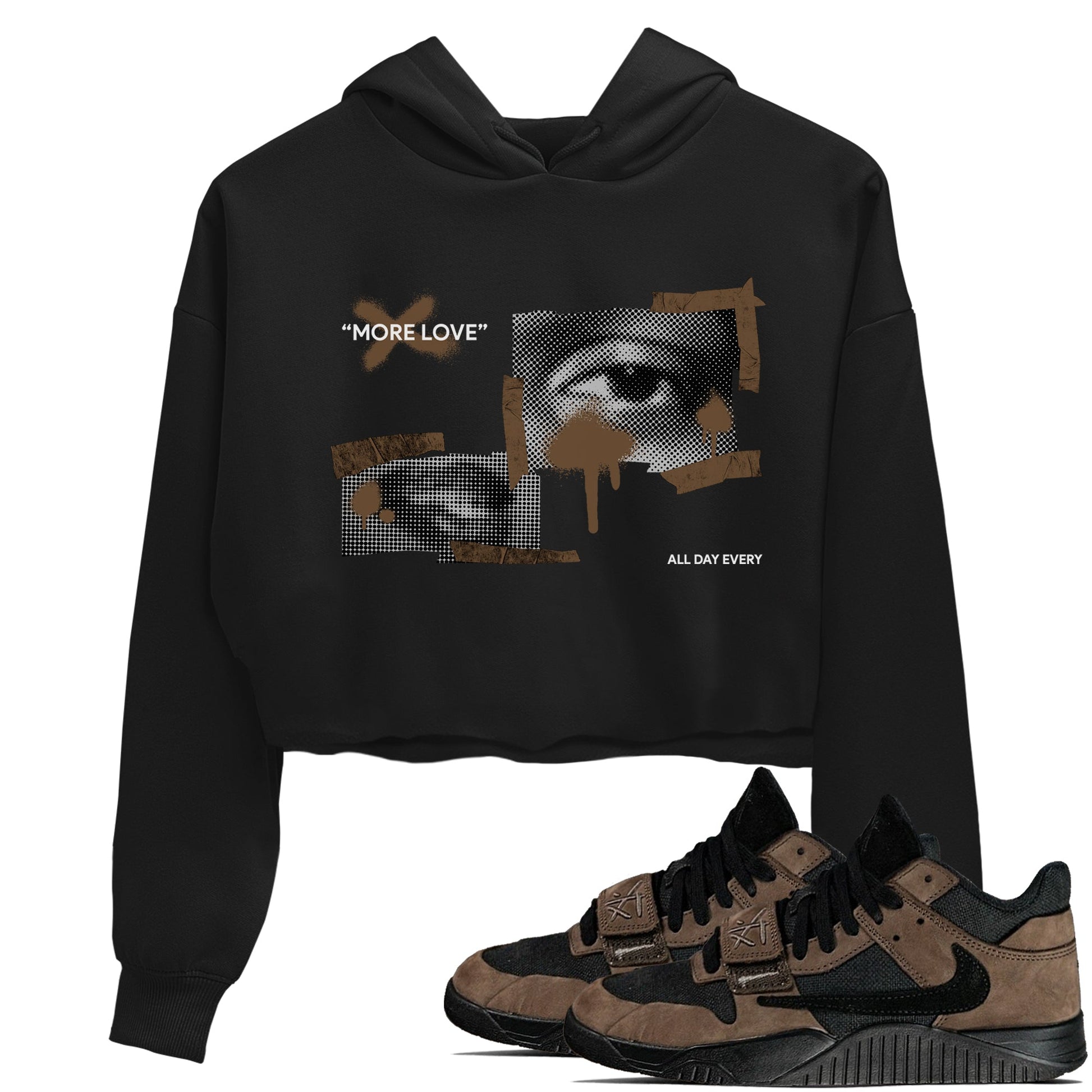 Jordan Jumpman Jack TR Travis Scott Dark Mocha shirts to match jordans More Love sneaker match tees Jordan Jumpman Jack Travis Scott Dark Mocha match shoes to clothes SNRT Sneaker Tees unisex cotton Black 1 crop tee