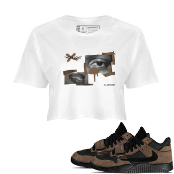 Jordan Jumpman Jack TR Travis Scott Dark Mocha shirts to match jordans More Love sneaker match tees Jordan Jumpman Jack Travis Scott Dark Mocha match shoes to clothes SNRT Sneaker Tees unisex cotton White 1 crop tee