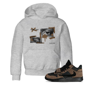 Jordan Jumpman Jack TR Travis Scott Dark Mocha shirts to match jordans More Love sneaker match tees Jordan Jumpman Jack Travis Scott Dark Mocha match shoes to clothes SNRT Sneaker Tees Youth Baby Heather Grey 1 tee