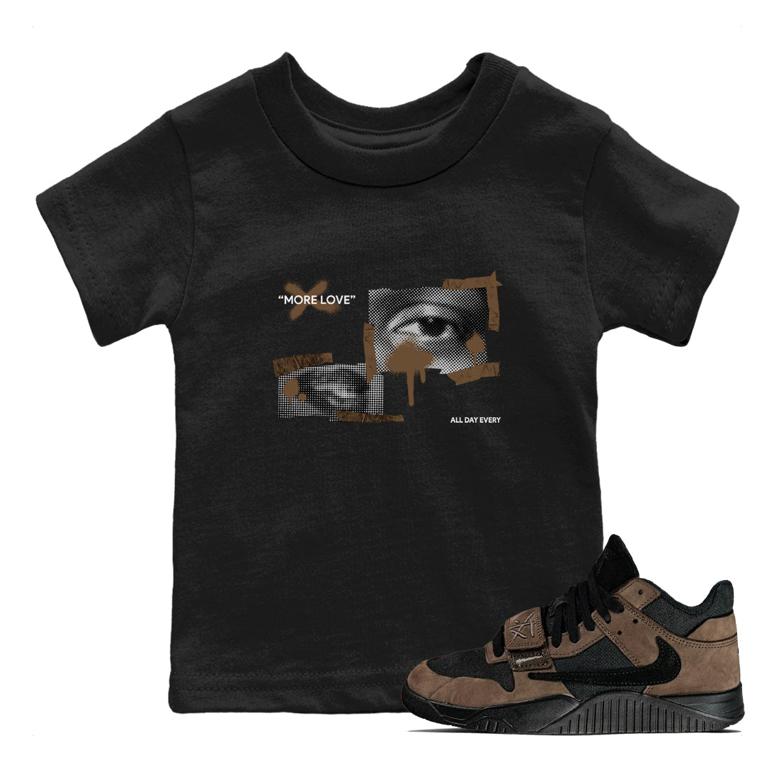 Jordan Jumpman Jack TR Travis Scott Dark Mocha shirts to match jordans More Love sneaker match tees Jordan Jumpman Jack Travis Scott Dark Mocha match shoes to clothes SNRT Sneaker Tees Youth Baby Black 1 tee
