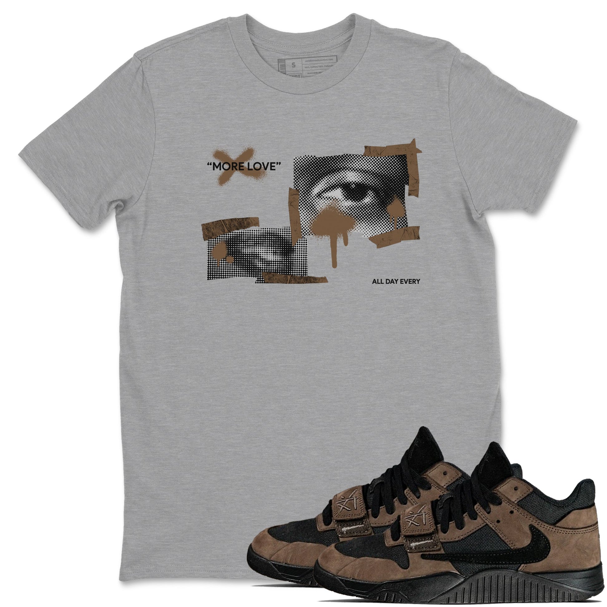 Jordan Jumpman Jack TR Travis Scott Dark Mocha shirts to match jordans More Love sneaker match tees Jordan Jumpman Jack Travis Scott Dark Mocha match shoes to clothes SNRT Sneaker Tees unisex cotton Heather Grey 1 shirts