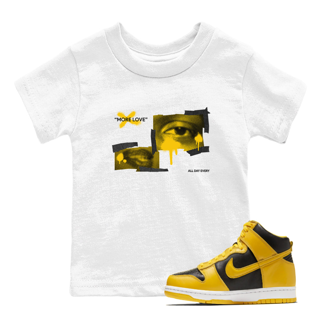 Dunk High Pollen shirts to match jordans More Love sneaker match tees Dunk High Pollen match shoes to clothes SNRT Sneaker Tees Youth Baby White 1 tee