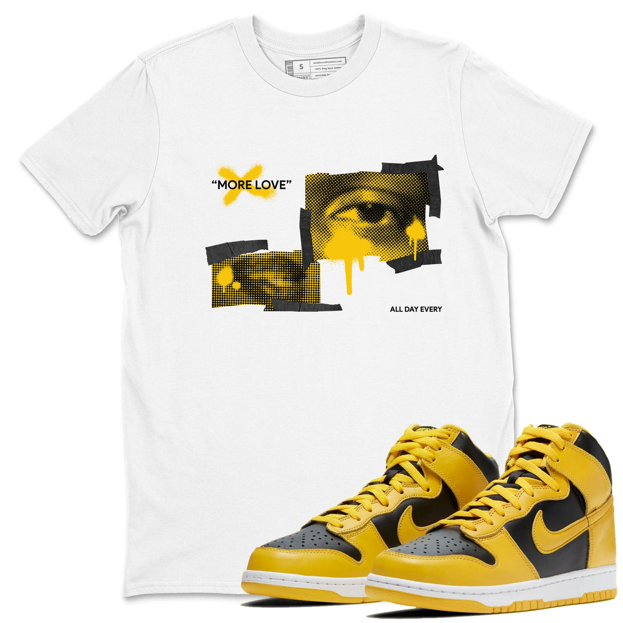 Dunk High Pollen shirts to match jordans More Love sneaker match tees Dunk High Pollen match shoes to clothes SNRT Sneaker Tees unisex cotton Gold 1 shirts