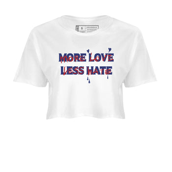 1s Rare Air shirts to match jordans More Love Less Hate sneaker match tees Air Jordan 1 High OG Rare Air Deep Royal Blue match shoes to clothes SNRT Sneaker Tees unisex cotton White 2 crop tee