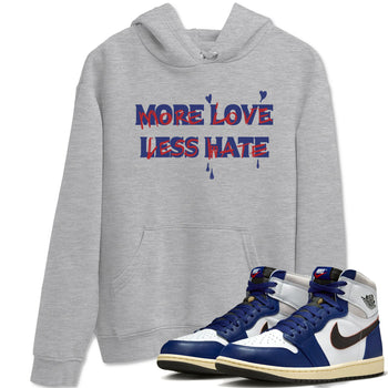 1s Rare Air shirts to match jordans More Love Less Hate sneaker match tees Air Jordan 1 High OG Rare Air Deep Royal Blue match shoes to clothes SNRT Sneaker Tees unisex cotton Heather Grey 1 shirts