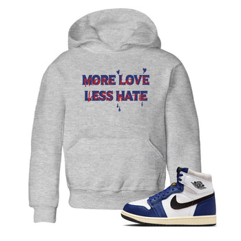 1s Rare Air shirts to match jordans More Love Less Hate sneaker match tees Air Jordan 1 High OG Rare Air Deep Royal Blue match shoes to clothes SNRT Sneaker Tees Youth Baby Heather Grey 1 tee