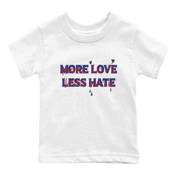 1s Rare Air shirts to match jordans More Love Less Hate sneaker match tees Air Jordan 1 High OG Rare Air Deep Royal Blue match shoes to clothes SNRT Sneaker Tees Youth Baby White 2 tee