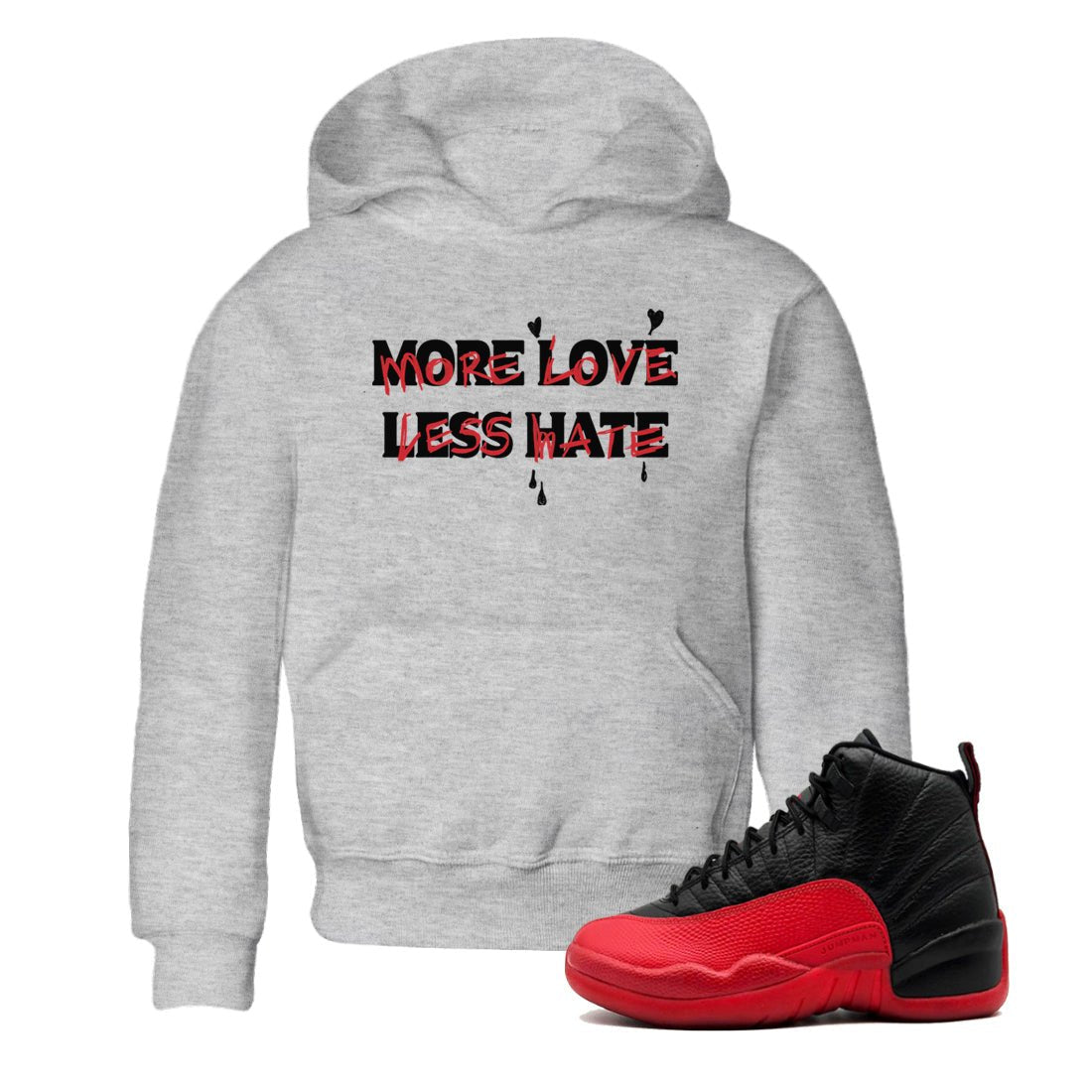 12s Flu Game shirts to match jordans More Love Less Hate sneaker match tees Air Jordan 12 Retro Flu Game match shoes to clothes SNRT Sneaker Tees Youth Baby Heather Grey 1 tee
