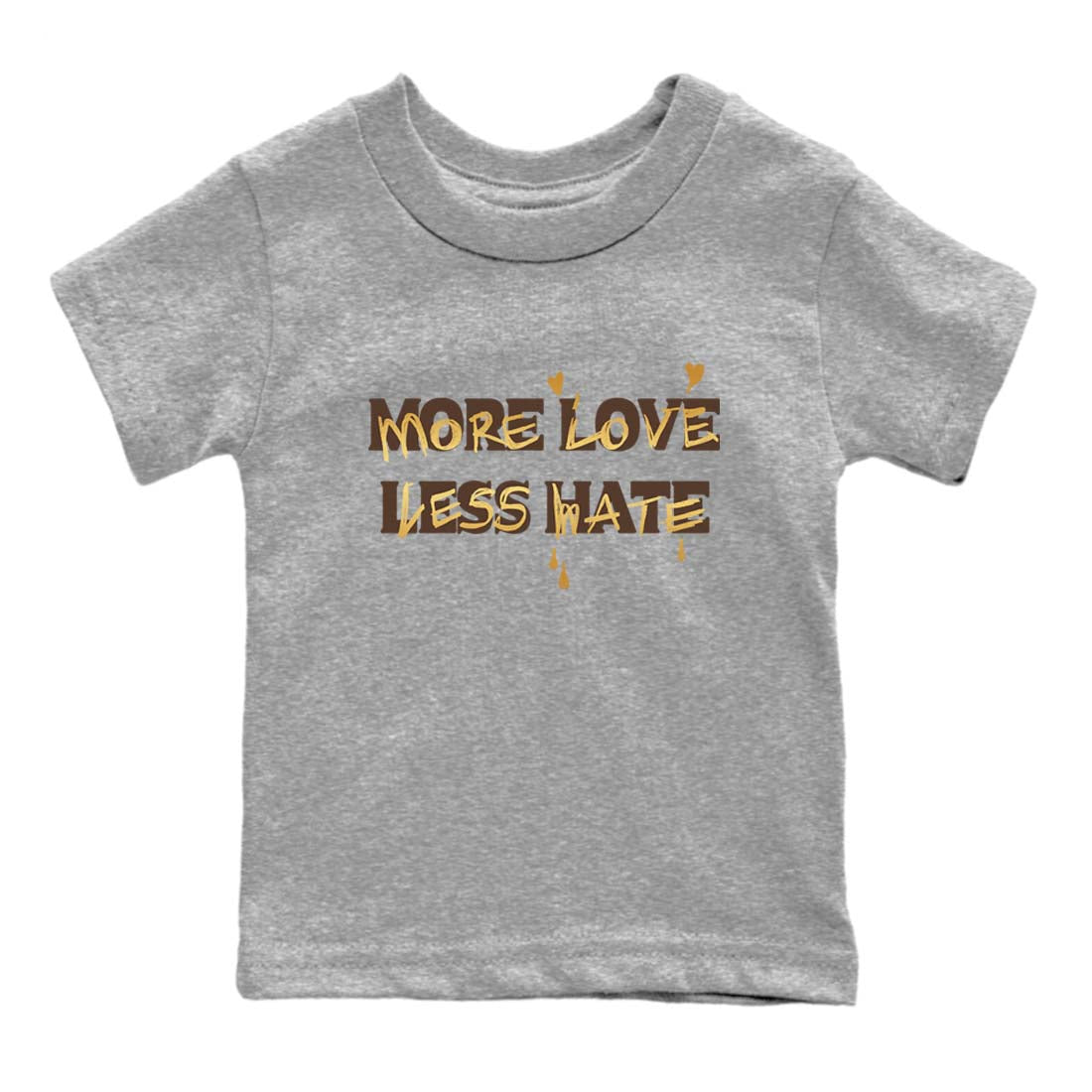 5s Golden Ticket shirts to match jordans  More Love Less Hate shirts to match jordans Air Jordan 5 Golden Ticket match shoes to clothes SNRT Sneaker Tees Youth Baby Heather Grey 2 tee