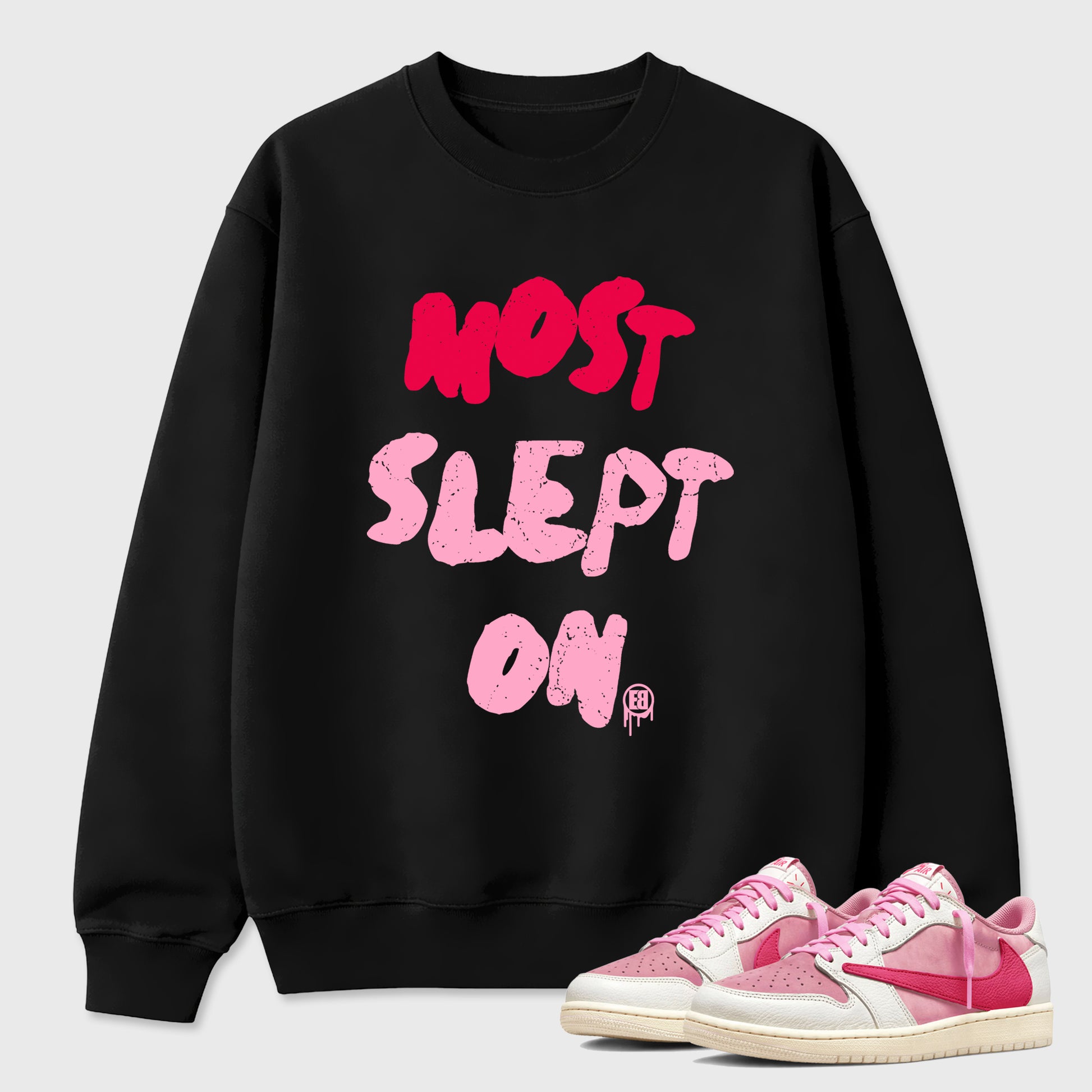 Most Slept On Graphic T-Shirt sneaker match tee designed for the Air Jordan 1 Travis Scott Tropical Pink, featuring coordinated color options for a perfect streetwear match. Black 1 shirt.