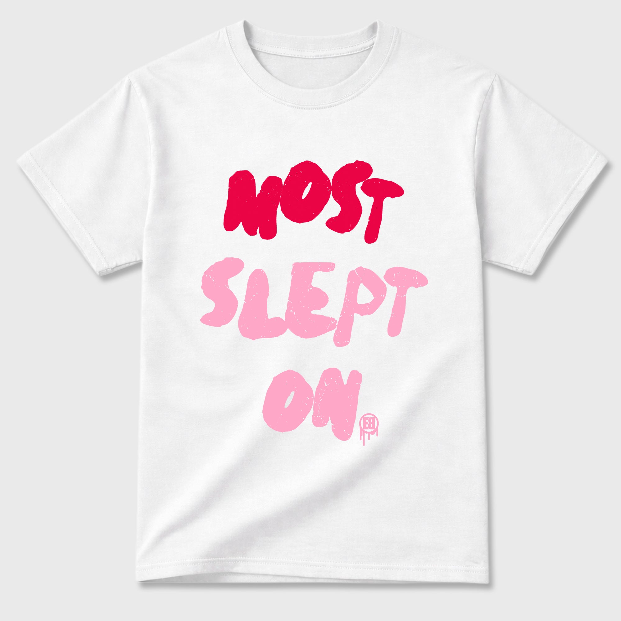 Most Slept On Graphic T-Shirt sneaker match tee designed for the Air Jordan 1 Travis Scott Tropical Pink, featuring coordinated color options for a perfect streetwear match. White 2 shirt.