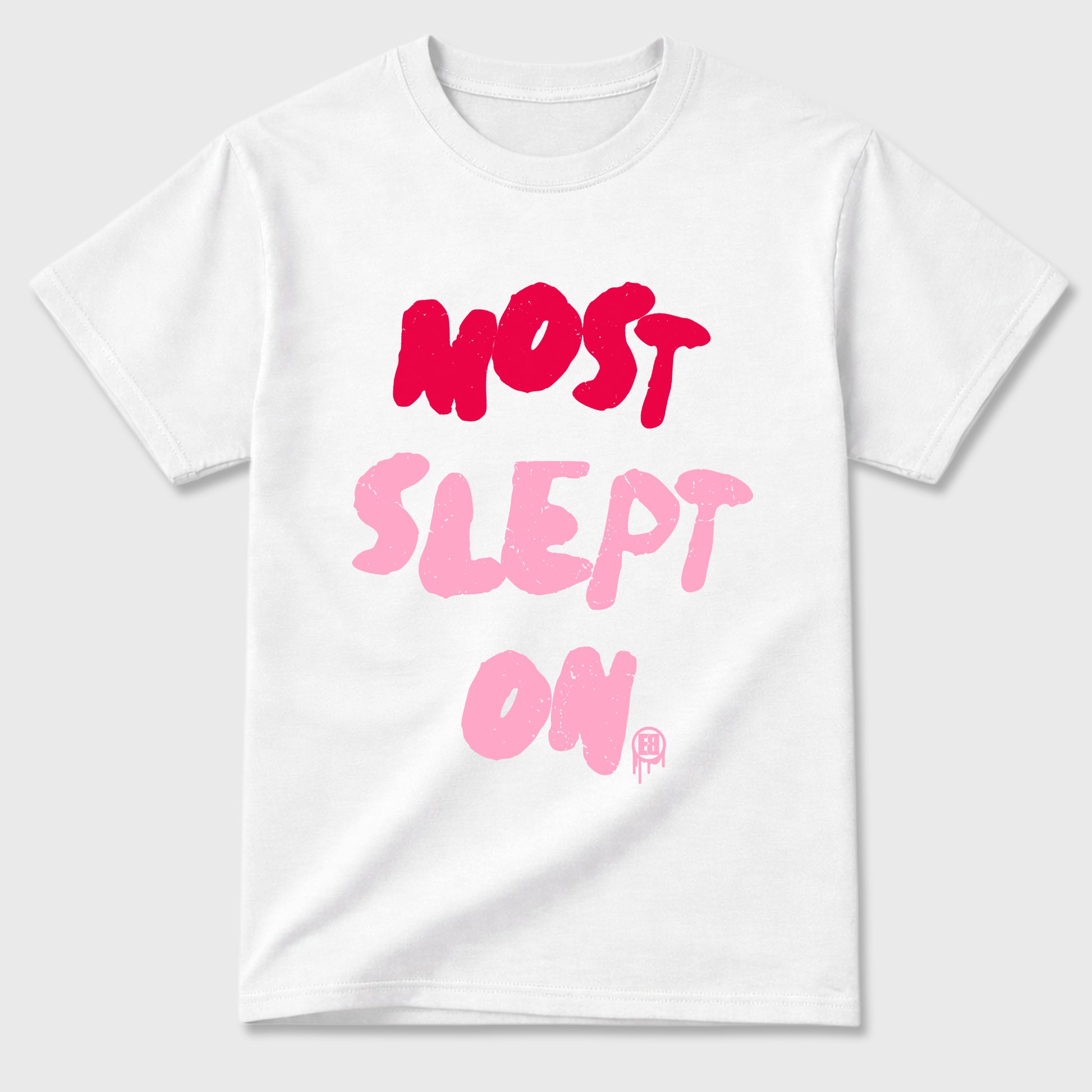 Most Slept On Graphic T-Shirt sneaker match tee designed for the Air Jordan 1 Travis Scott Tropical Pink, featuring coordinated color options for a perfect streetwear match. White 2 shirt.