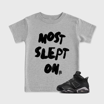 Sneaker match tees – Sneaker Tees To Match Air Jordan 6 Cap and Gown Shoes – Most Slept On Kids T-Shirt Heather Grey 1