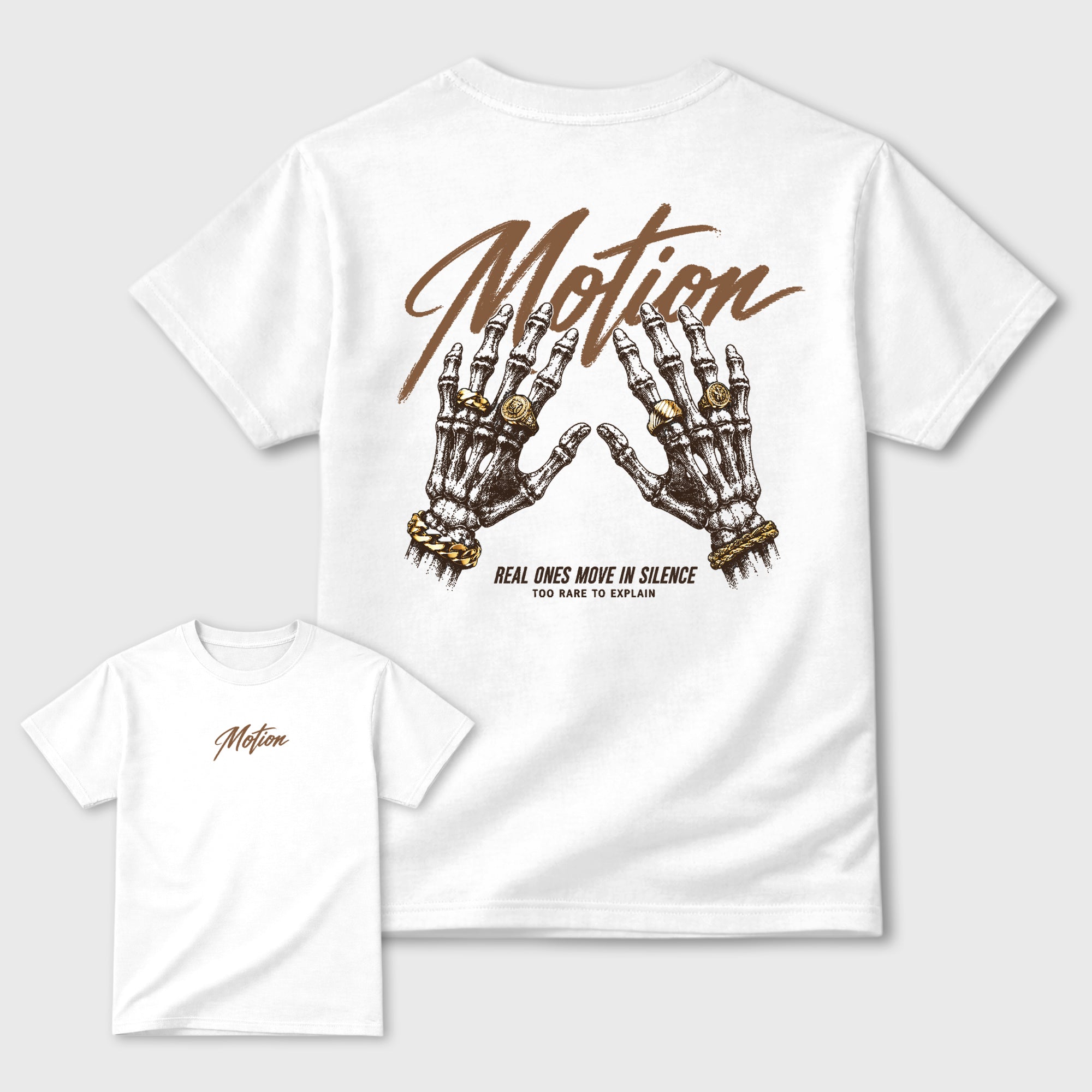 Motion Graphic T-Shirt featuring original streetwear artwork designed to match the Air Max 90 Shadow Brown. White Graphic T-Shirt.