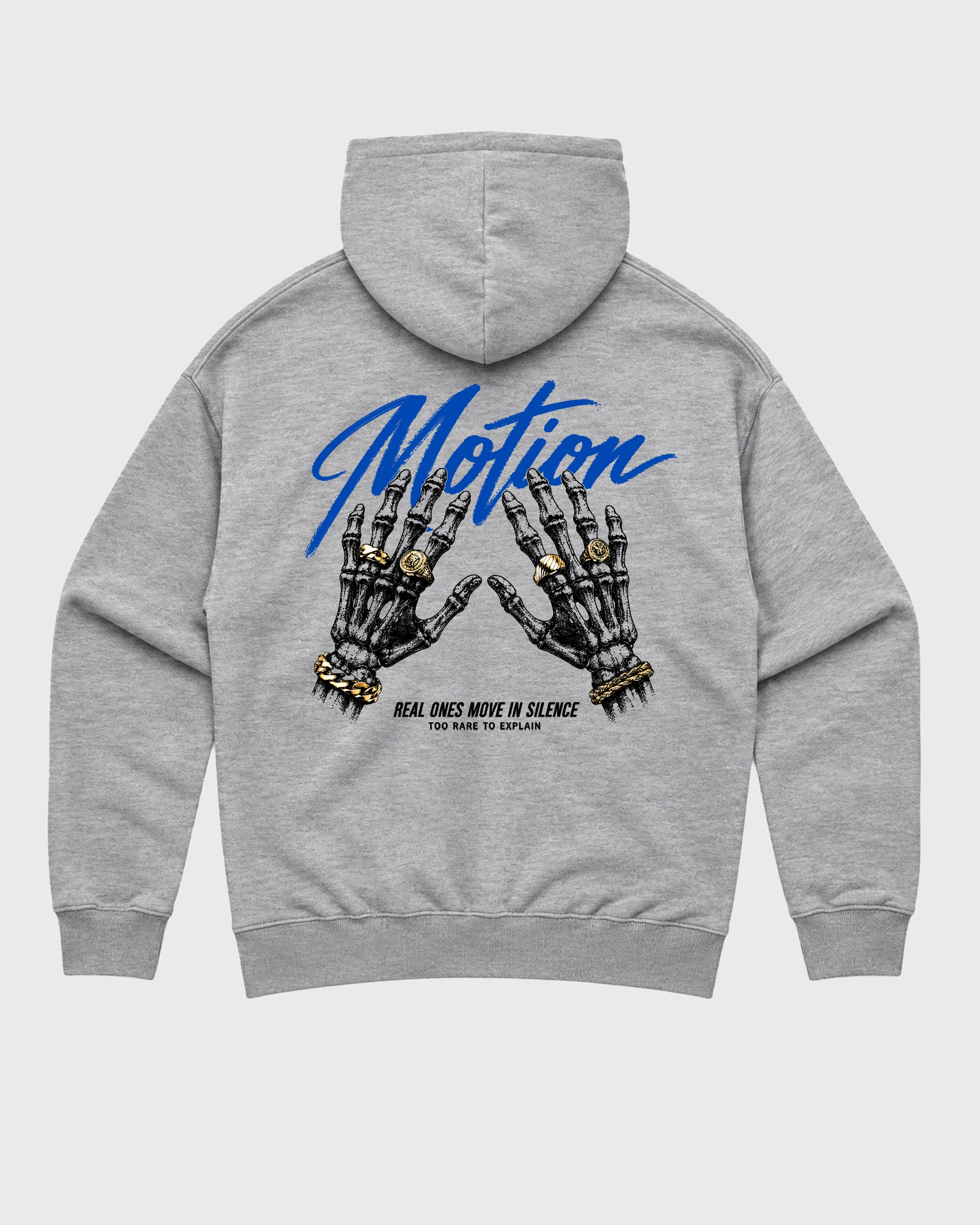 Motion Heather Grey Graphic Hoodie - 1, a sneaker matching hoodie designed to pair with Air Jordan 1 Royal sneakers for a coordinated sneaker outfit.