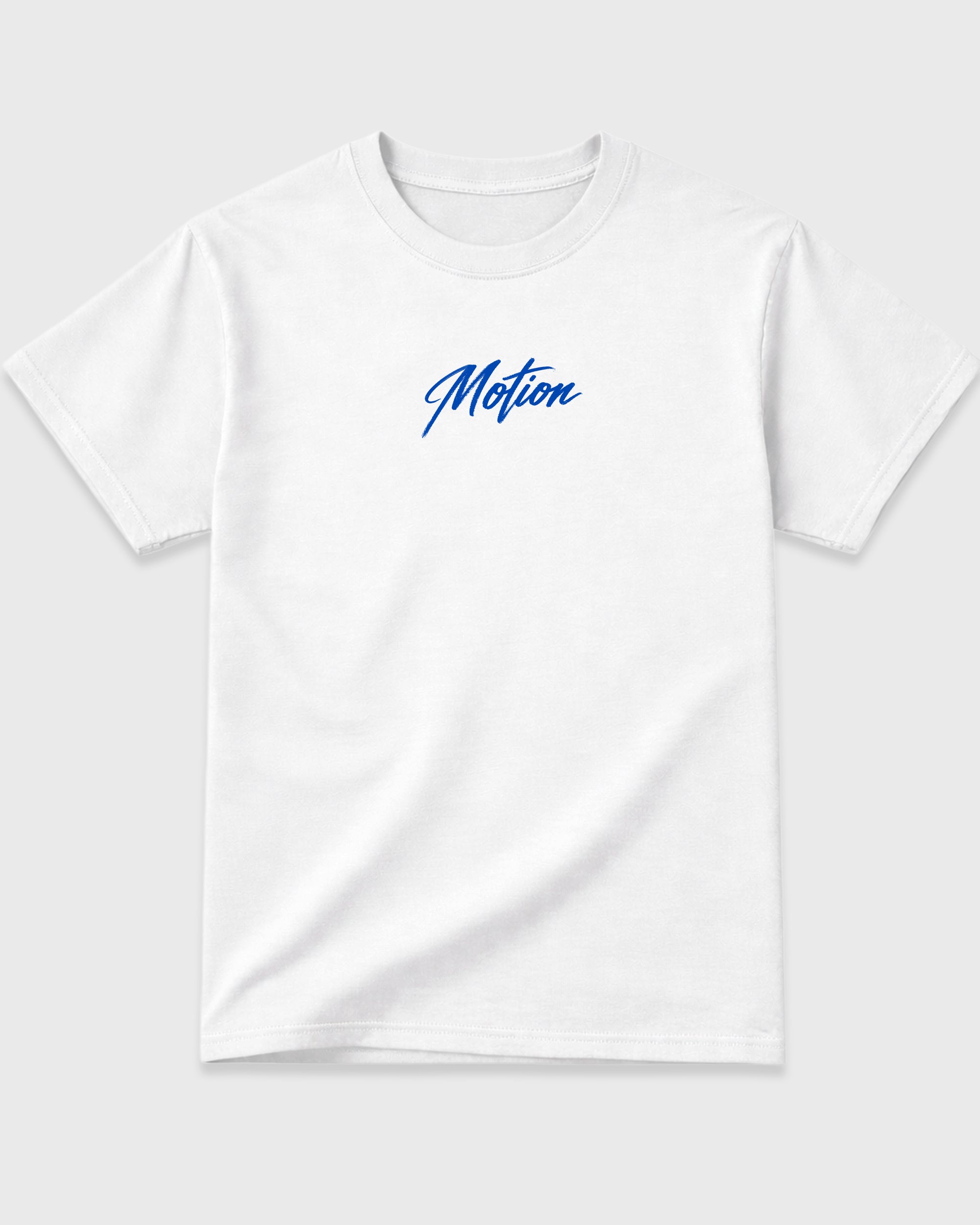 Motion White Graphic Tees - 3, sneaker matching shirt designed to pair with Air Jordan 1 Royal sneakers for a coordinated streetwear outfit.