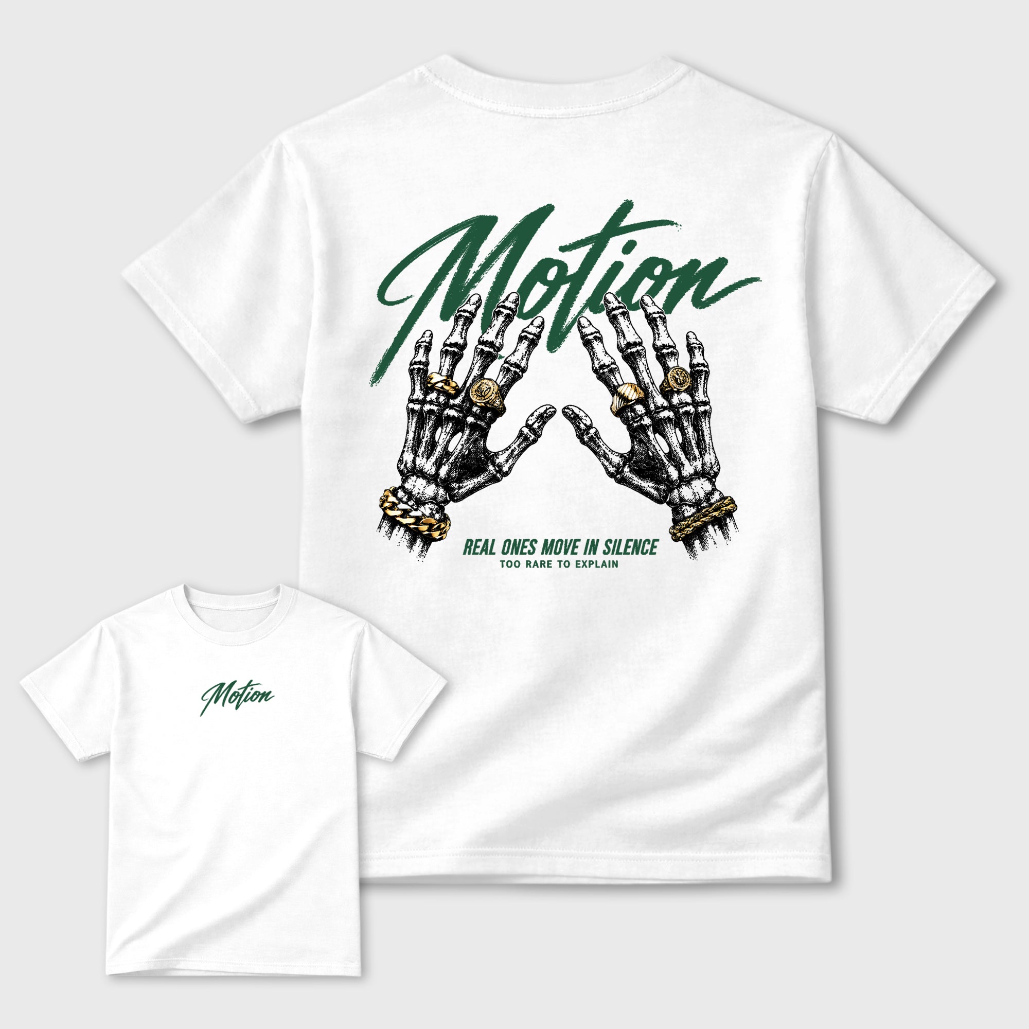 Motion White Graphic T-Shirt - 3, sneaker matching shirt designed to pair with Air Jordan 12 Bucks sneakers for a coordinated streetwear outfit.