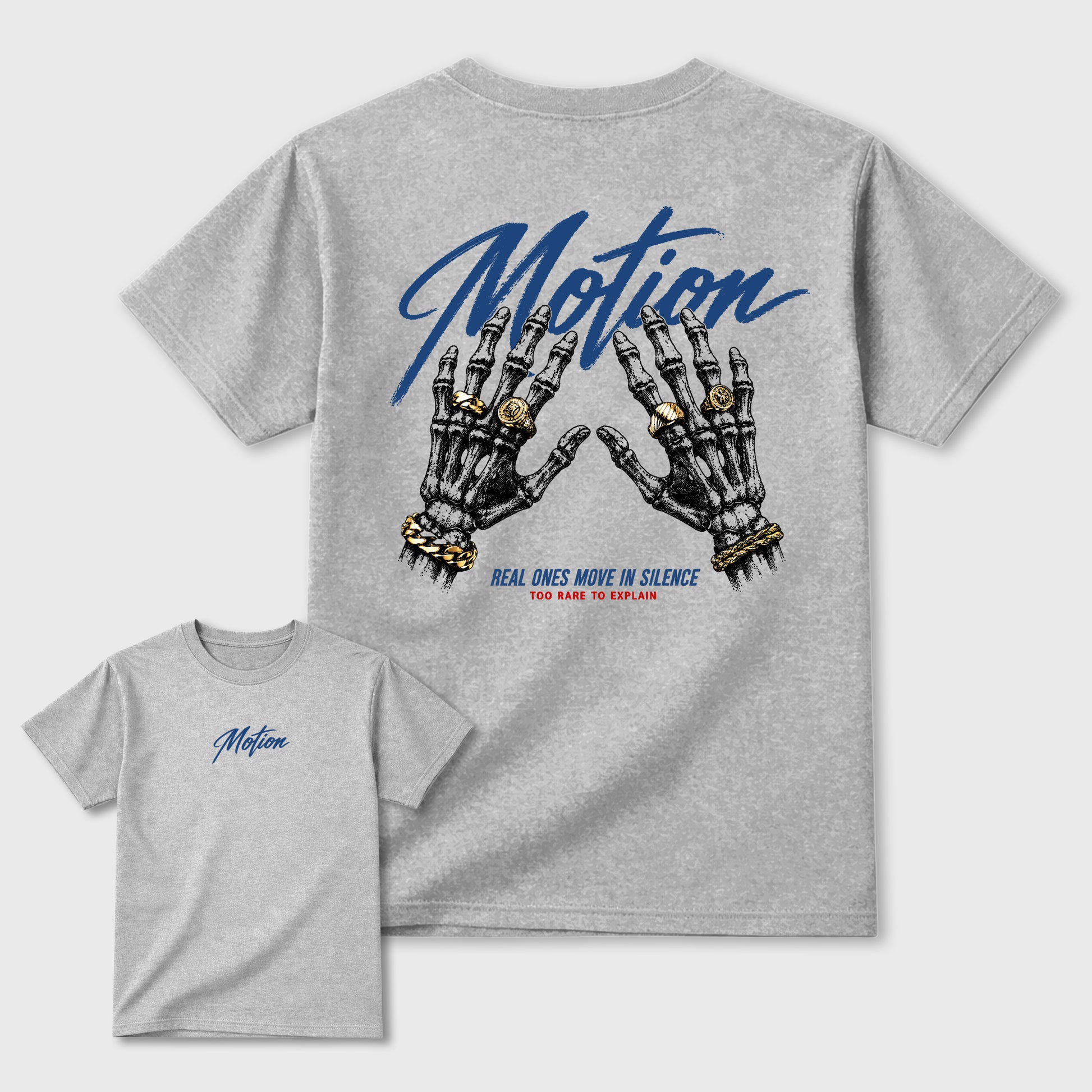 Motion Graphic T-Shirt sneaker match tee designed for the 3s True Blue, featuring coordinated color options for a perfect streetwear match. Heather Grey shirt.