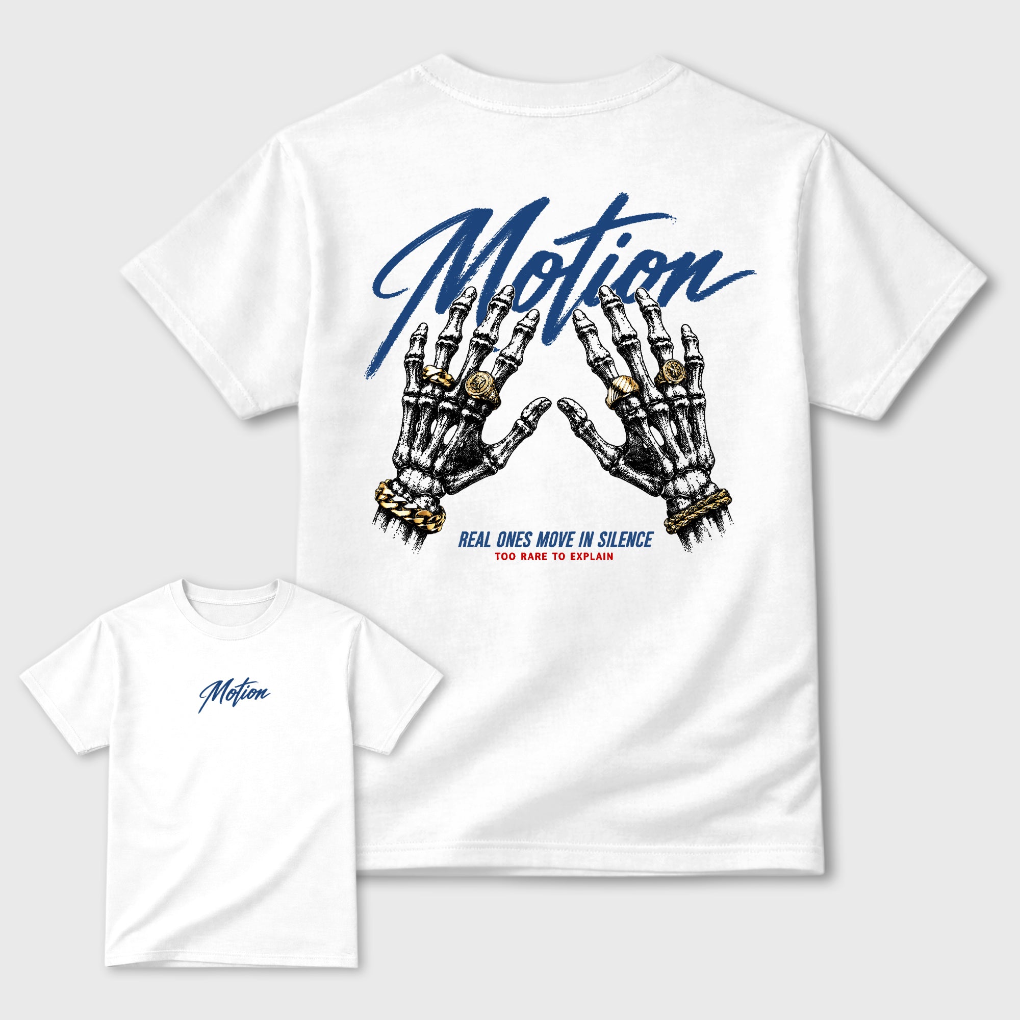 Motion Graphic T-Shirt sneaker match tee designed for the 3s True Blue, featuring coordinated color options for a perfect streetwear match. White shirt.