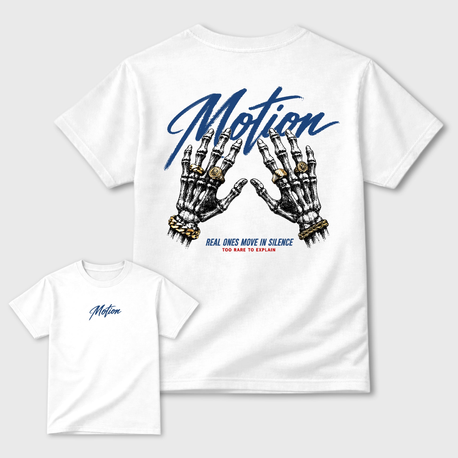 Motion Graphic T-Shirt sneaker match tee designed for the 3s True Blue, featuring coordinated color options for a perfect streetwear match. White shirt.