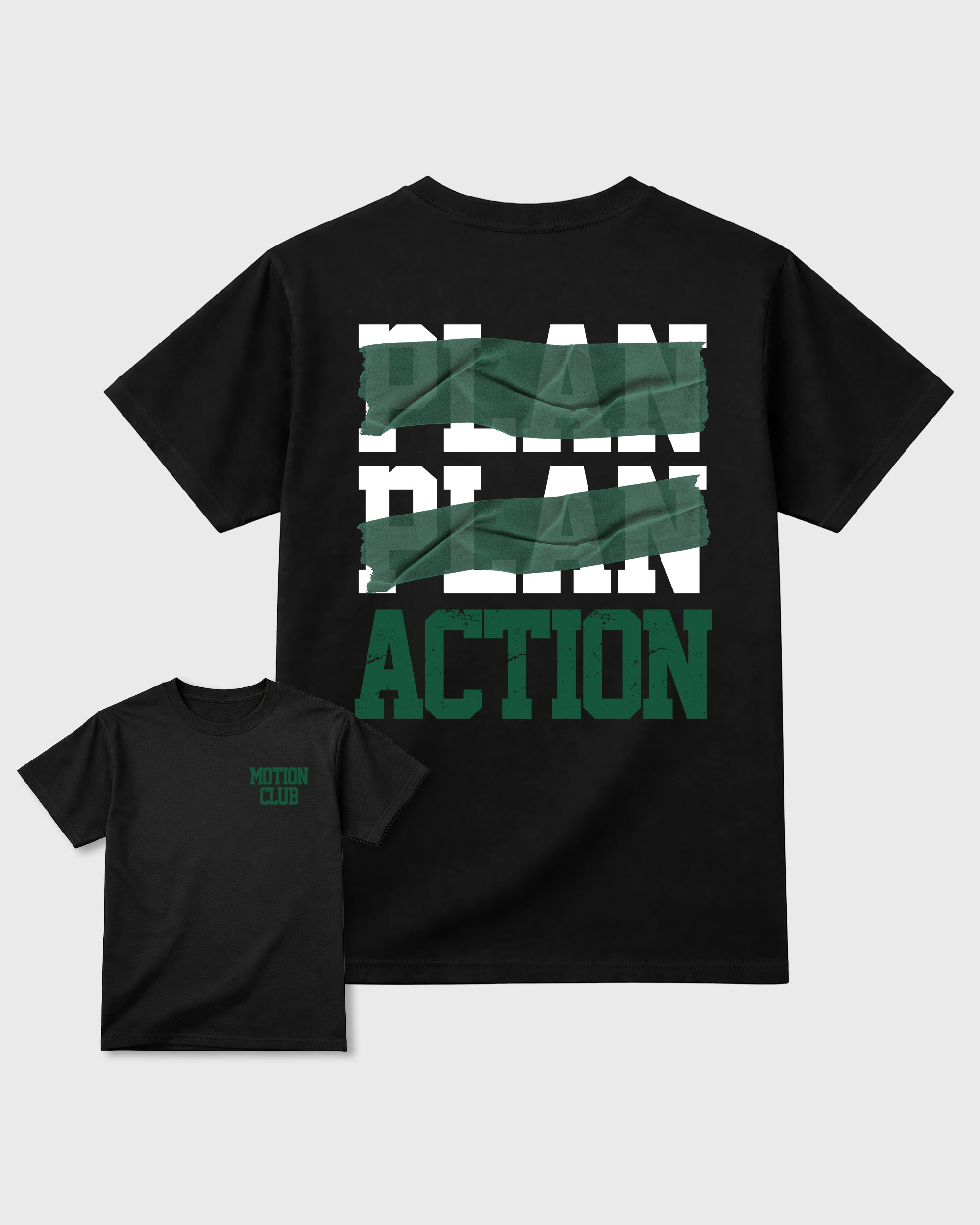 Motion Club Black Graphic T-Shirt - 3, sneaker matching shirt designed to pair with Air Jordan 14 Forest Green sneakers for a coordinated streetwear outfit.