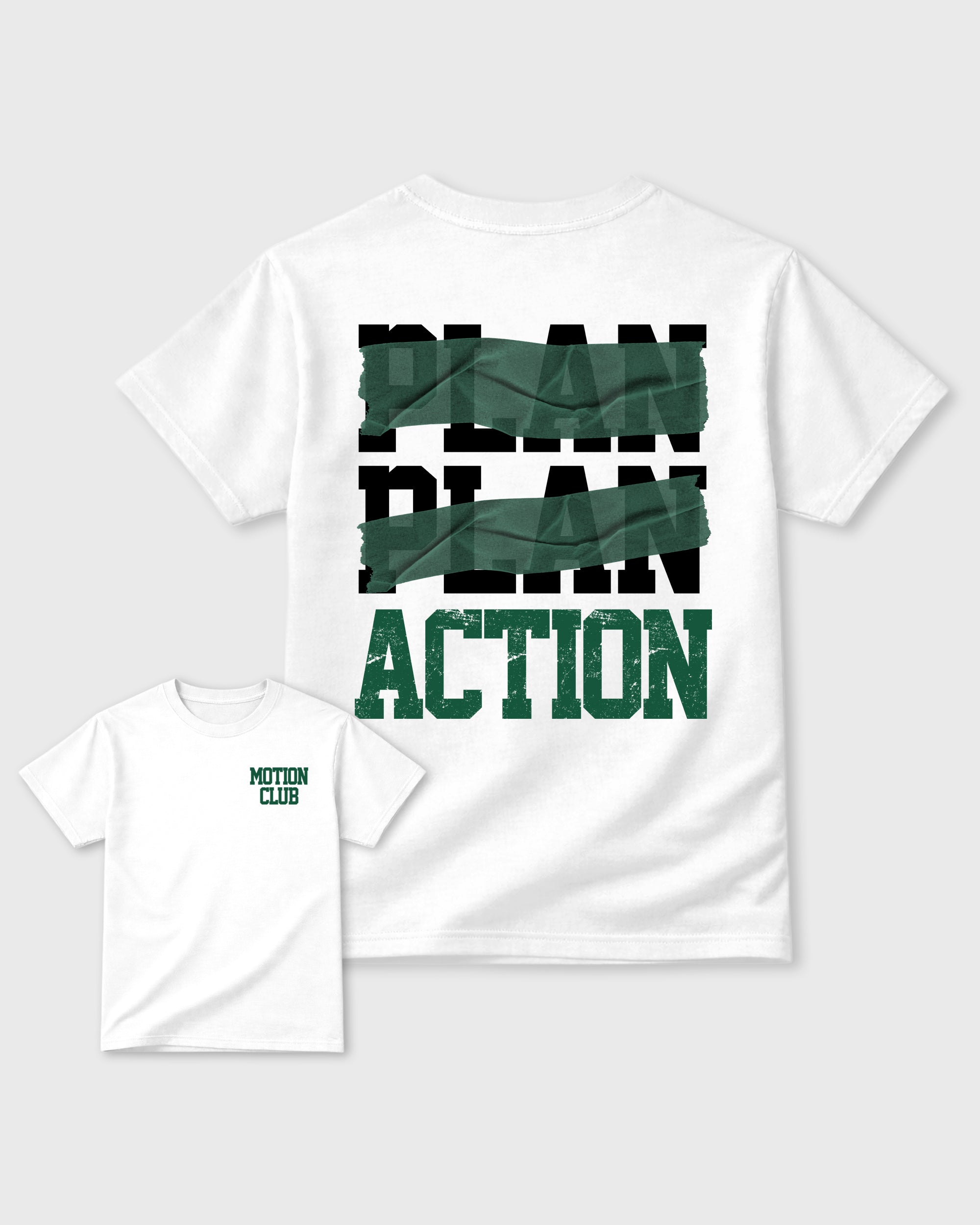 Motion Club White Graphic T-Shirt - 3, sneaker matching shirt designed to pair with Air Jordan 14 Forest Green sneakers for a coordinated streetwear outfit.