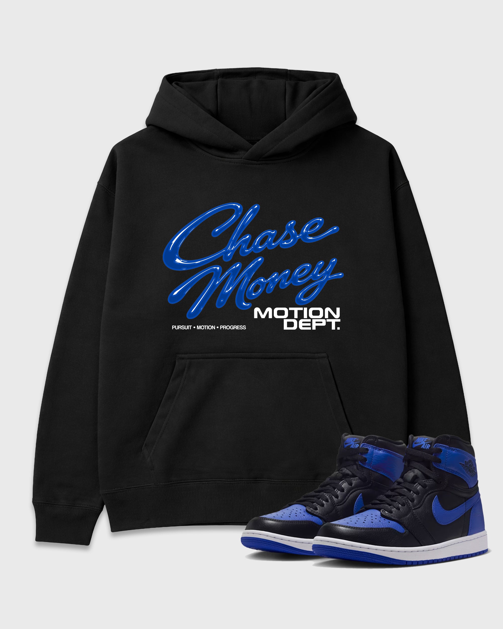 Motion Dept Graphic T-Shirt featuring original streetwear artwork designed to match the Air Jordan 1 Royal. Black 1 Graphic Tee.