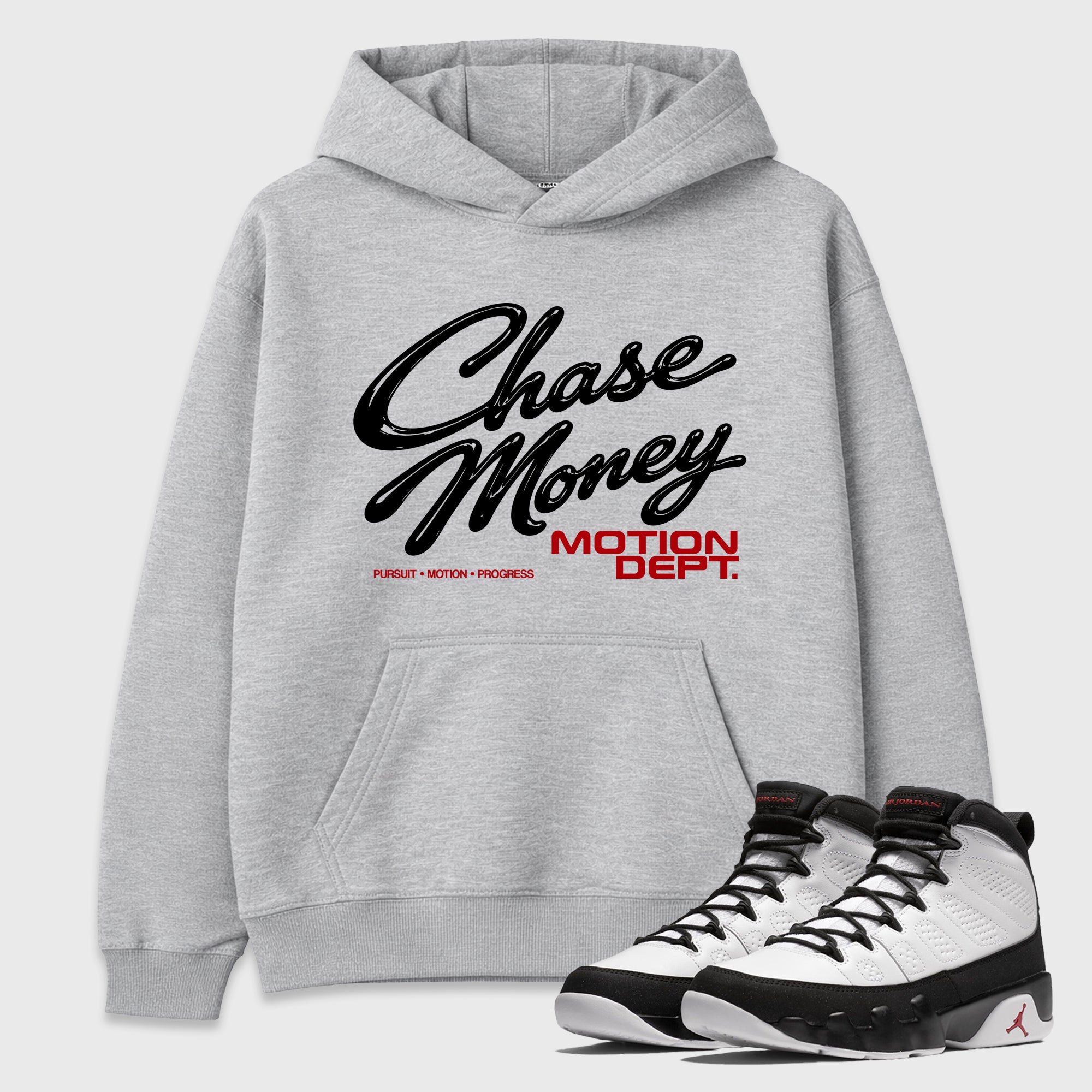 Motion Dept Graphic T-Shirt featuring original streetwear artwork designed to match the Air Jordan 9 True Red. Heather Grey 1 Graphic Tee.