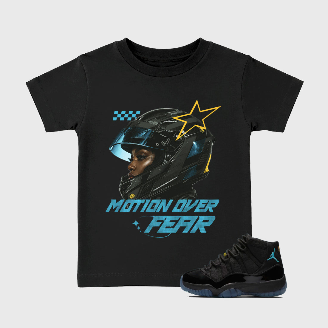 Sneaker match tees – Sneaker Tees To Match Air Jordan 11 Gamma Shoes – Motion Over Fear Kids T-Shirt Black 1