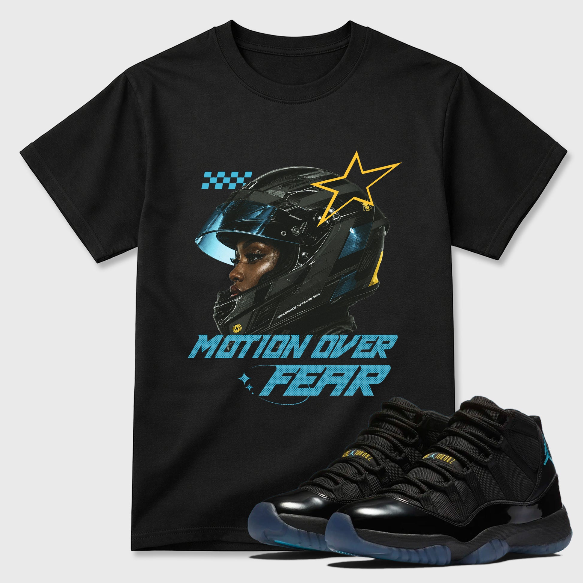 Sneaker match tees – Sneaker Tees To Match Air Jordan 11 Gamma Shoes – Motion Over Fear Tee Black 1