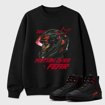 Sneaker match tees – Sneaker Tees To Match Air Jordan 12 Bloodline Shoes – Motion Over Fear Tee Black 1