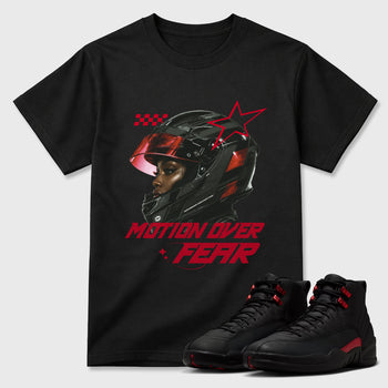 Sneaker match tees – Sneaker Tees To Match Air Jordan 12 Bloodline Shoes – Motion Over Fear Tee Black 1