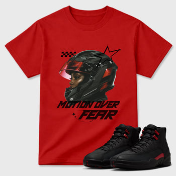 Sneaker match tees – Sneaker Tees To Match Air Jordan 12 Bloodline Shoes – Motion Over Fear Tee Red 1