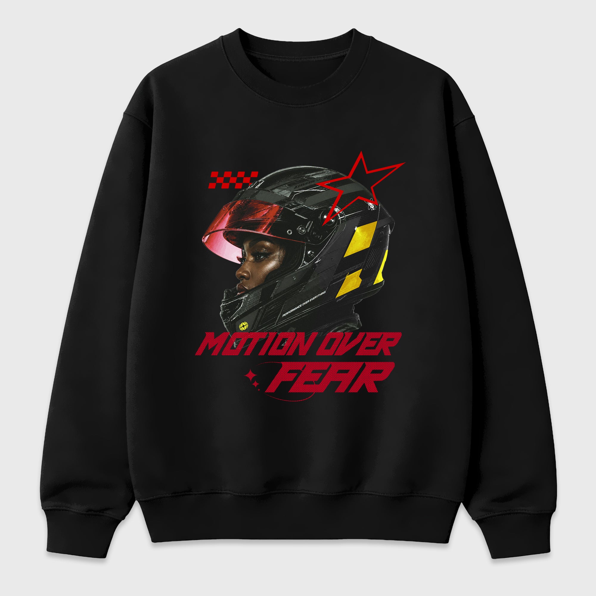 Motion Over Fear Graphic T-Shirt featuring original streetwear artwork designed to match the Air Jordan 14 Challenge Red. Black 2 Graphic Tee.