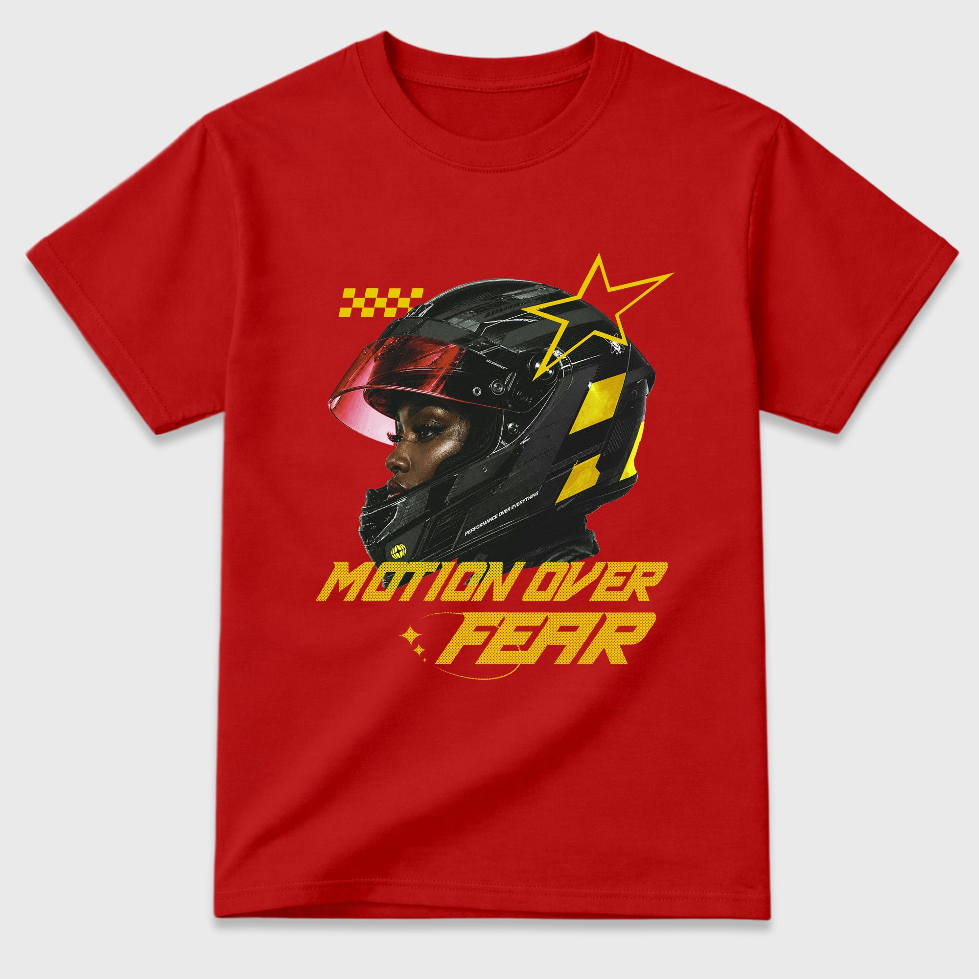 Motion Over Fear Graphic T-Shirt featuring original streetwear artwork designed to match the Air Jordan 14 Challenge Red. Red 2 Graphic T-Shirt.