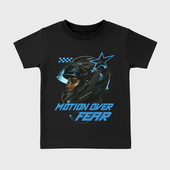Motion Over Fear affordable baby and kids t-shirt designed to match the Air Jordan 5 Black Carolina, featuring coordinated Black 2 options for the perfect little sneakerhead streetwear look.