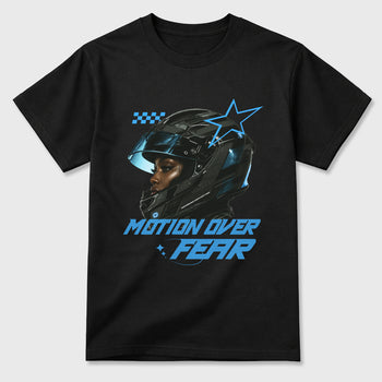 Motion Over Fear Graphic T-Shirt sneaker match tee designed for the Air Jordan 5 Black Carolina, featuring coordinated color options for a perfect streetwear match. Black 2 shirt.