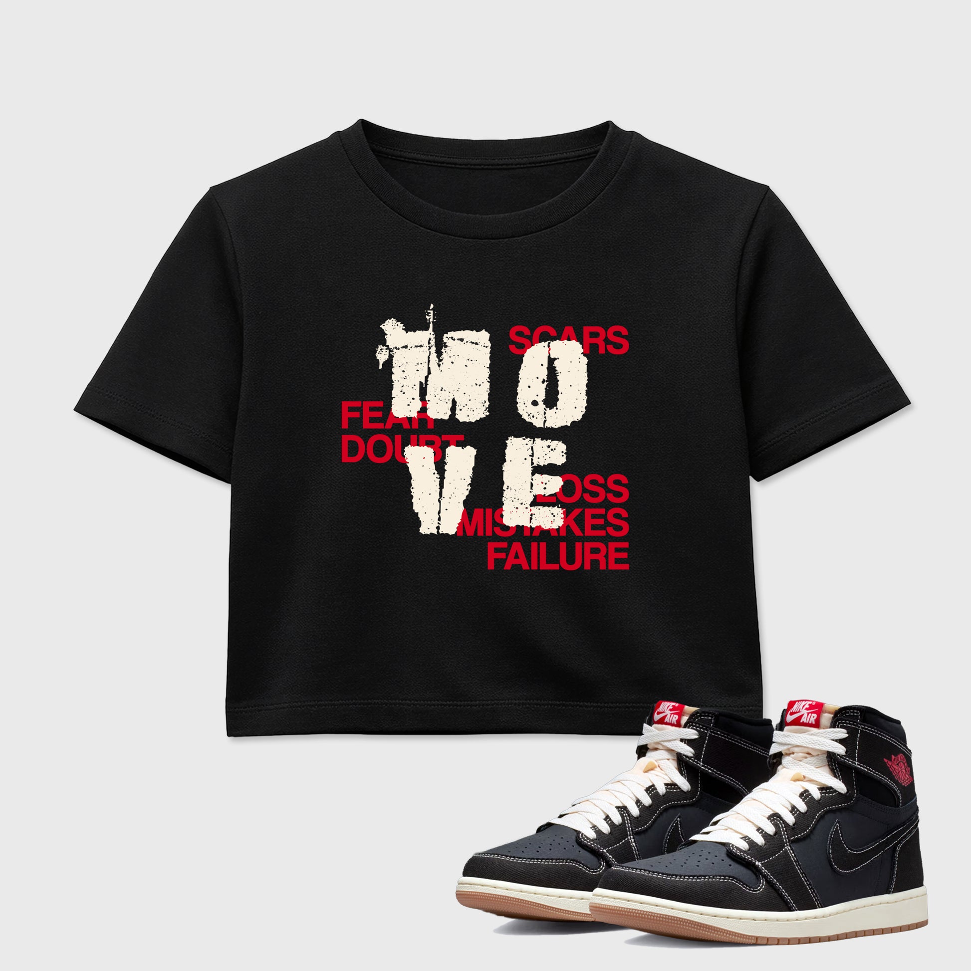 Sneaker match tees – Sneaker Tees To Match Air Jordan 1 Flight Club Shoes – Move Crop T-Shirt Black 1