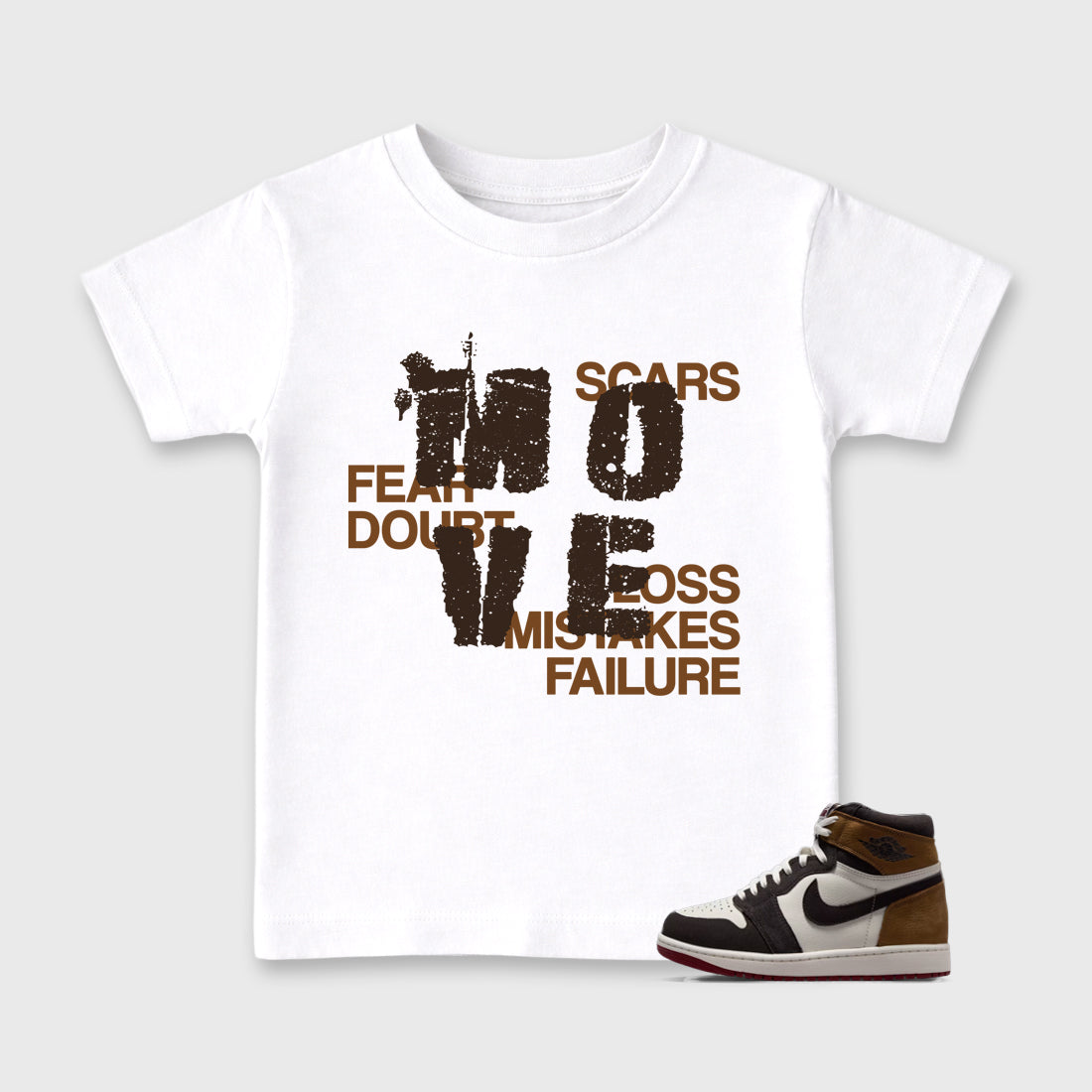 Move Baby & Kids Graphic T-Shirt featuring original artwork designed to match the Air Jordan 1 Love Letter. White 1 Kids Graphic Tee.