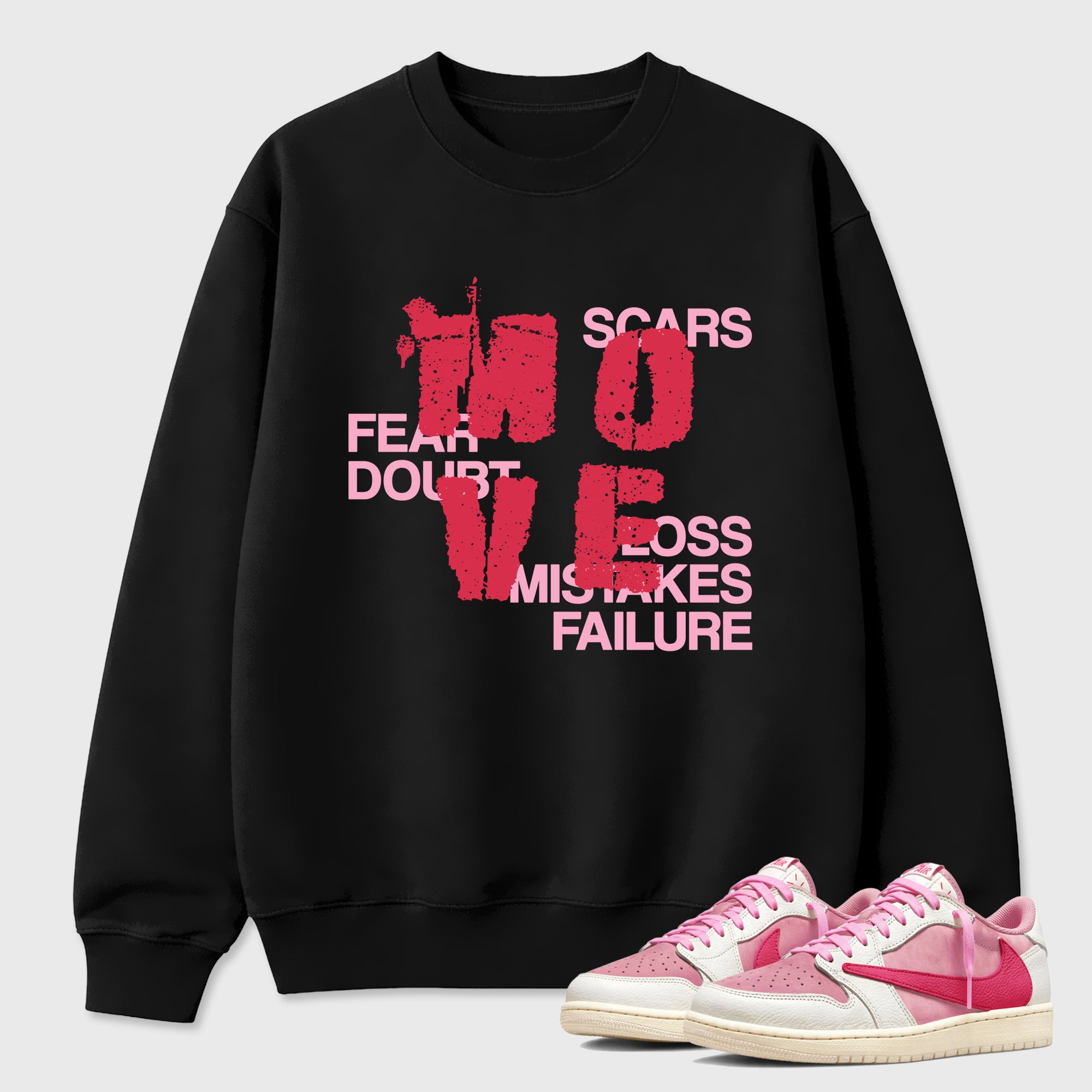 Perfect Sneakerhead Fashion Outfits – Sneaker Tees To Match Air Jordan 1 Low OG x Travis Scott Tropical Pink Shoes – Move Graphic Tee Black 1