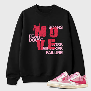 Perfect Sneakerhead Fashion Outfits – Sneaker Tees To Match Air Jordan 1 Low OG x Travis Scott Tropical Pink Shoes – Move Graphic Tee Black 1